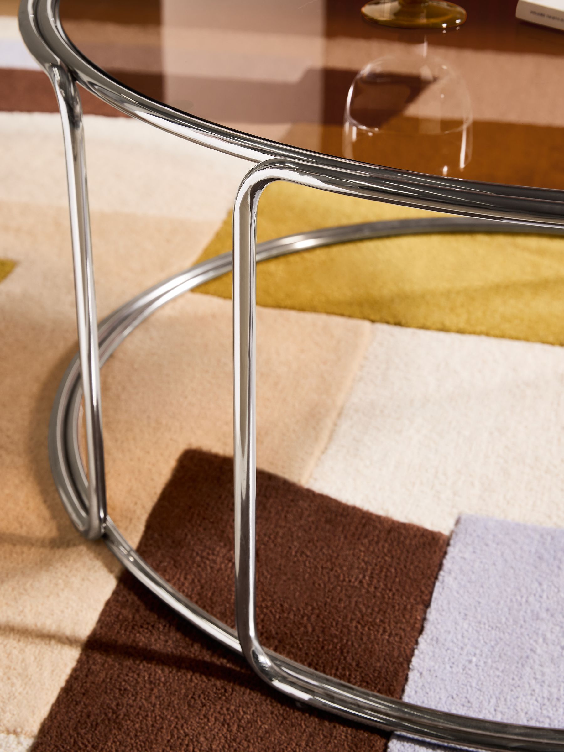 Piper Amber Glass Coffee Table in Chrome - Image 3 of 6
