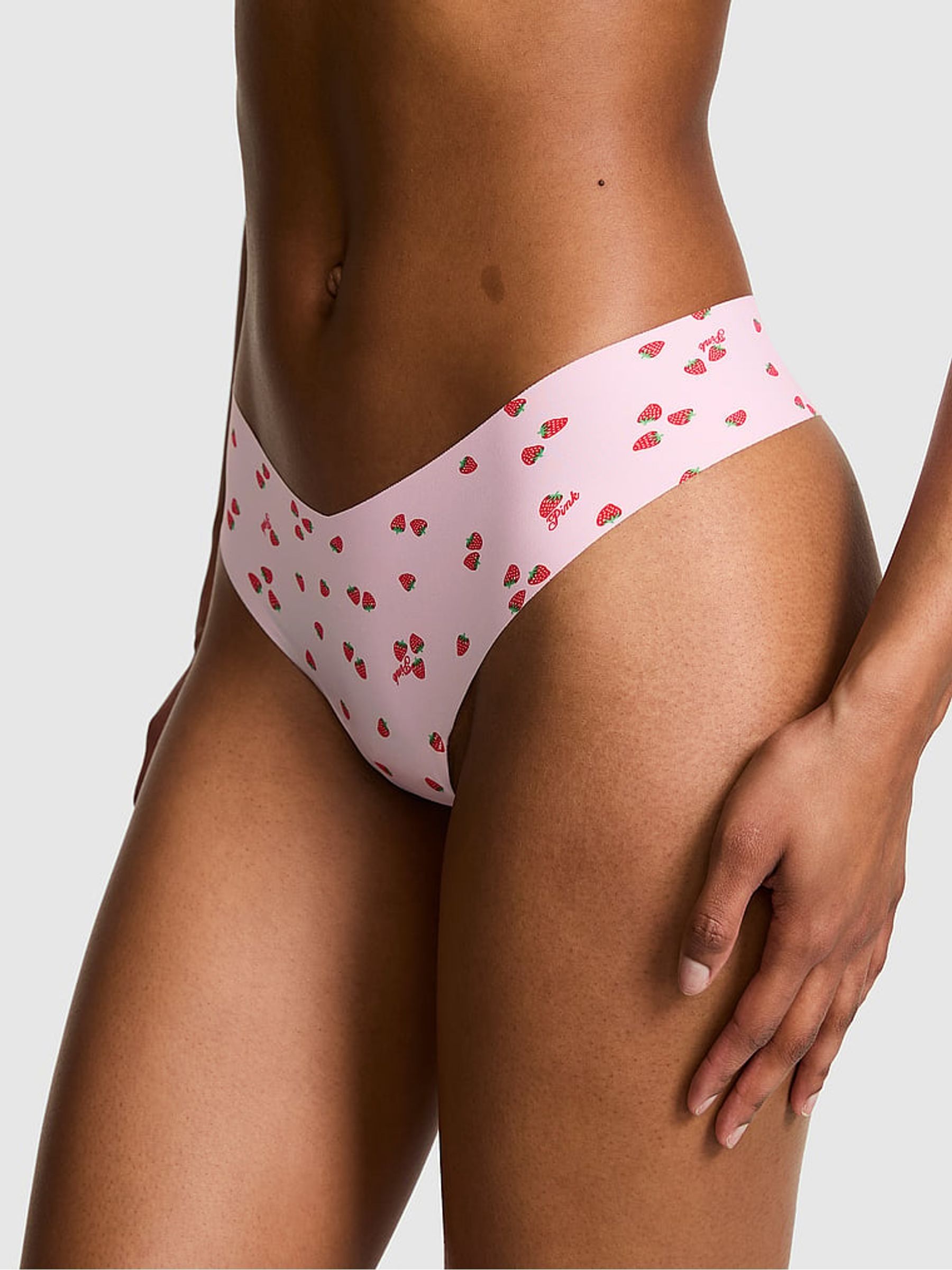 Pink Tulip Strawberry Print Thong No Show Knickers - Image 1 of 2