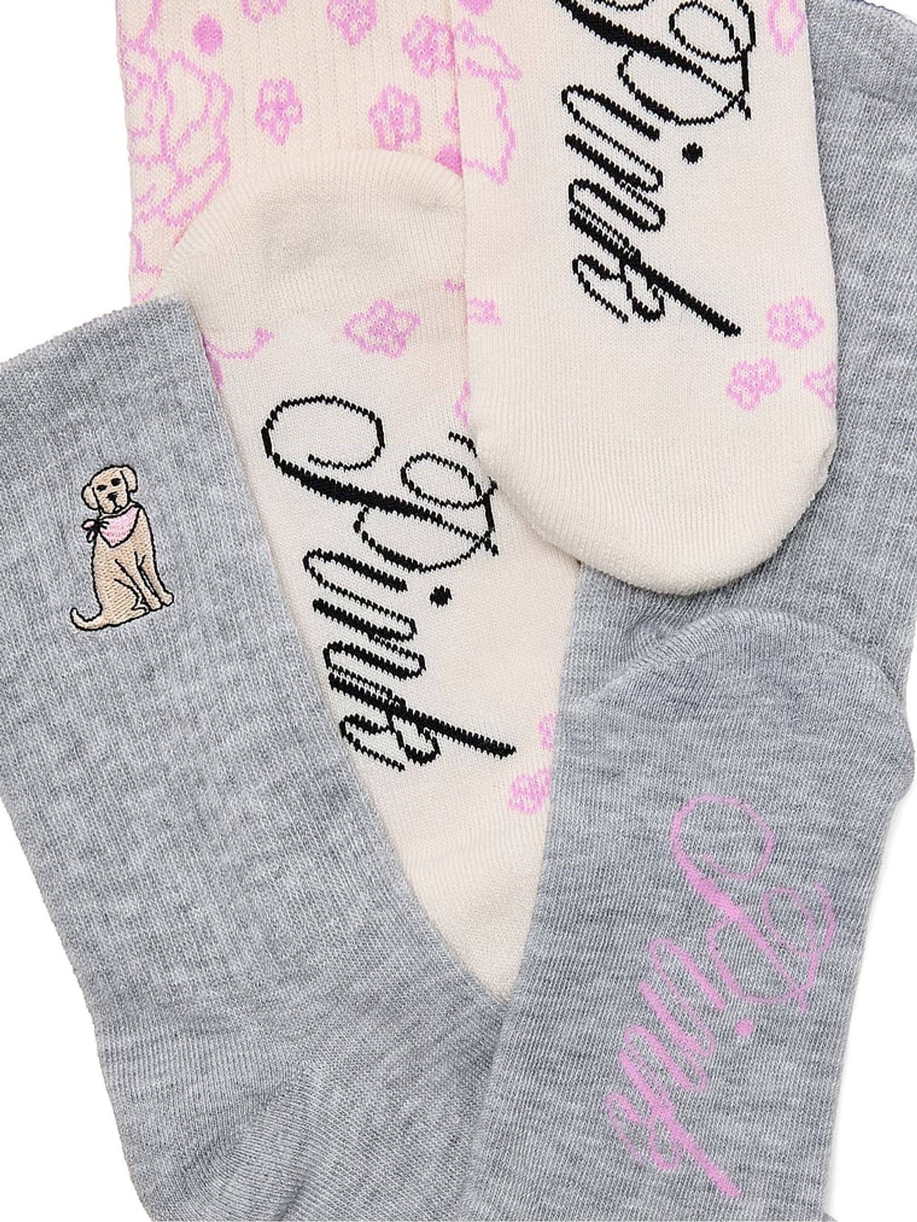 Grey/Floral Print 2 Pack Crew Socks - Image 2 of 2