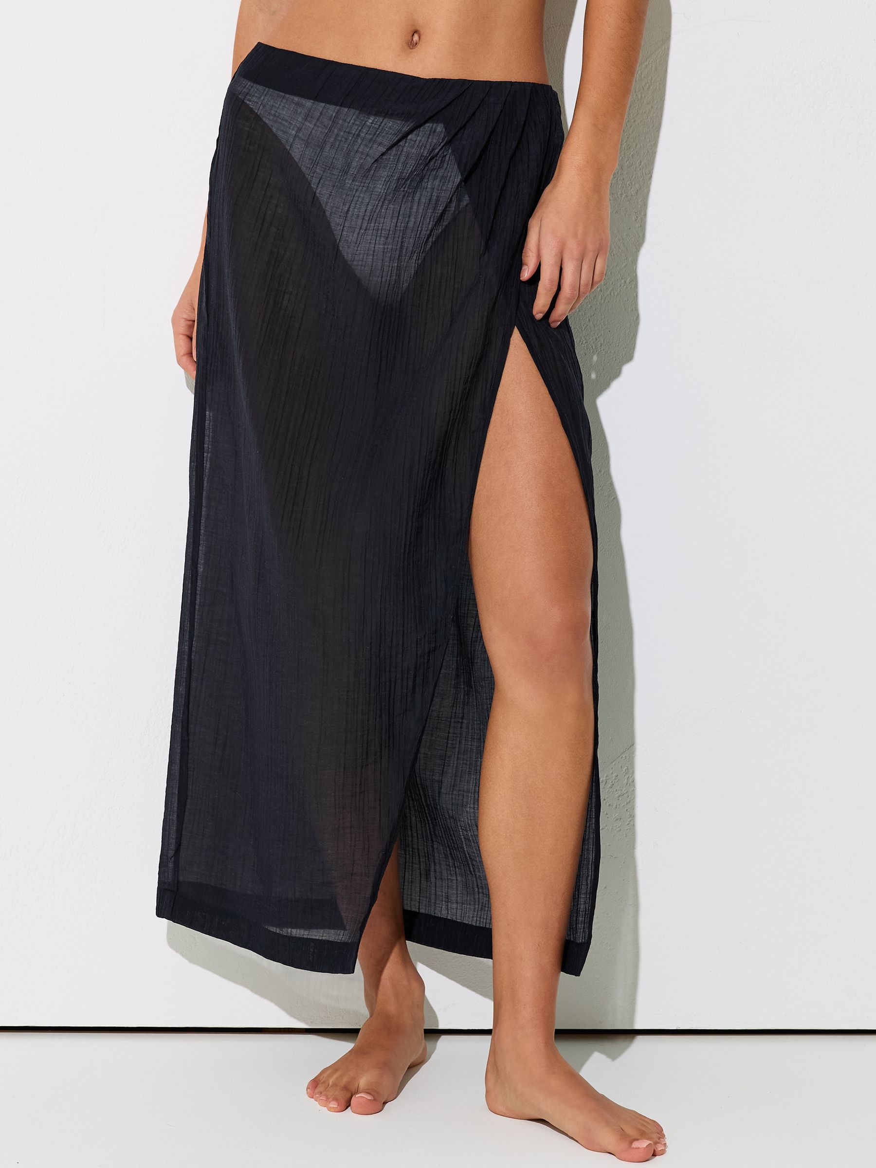 Cotton-Blend Gauze Wrap Beach Skirt in Navy - Image 3 of 6