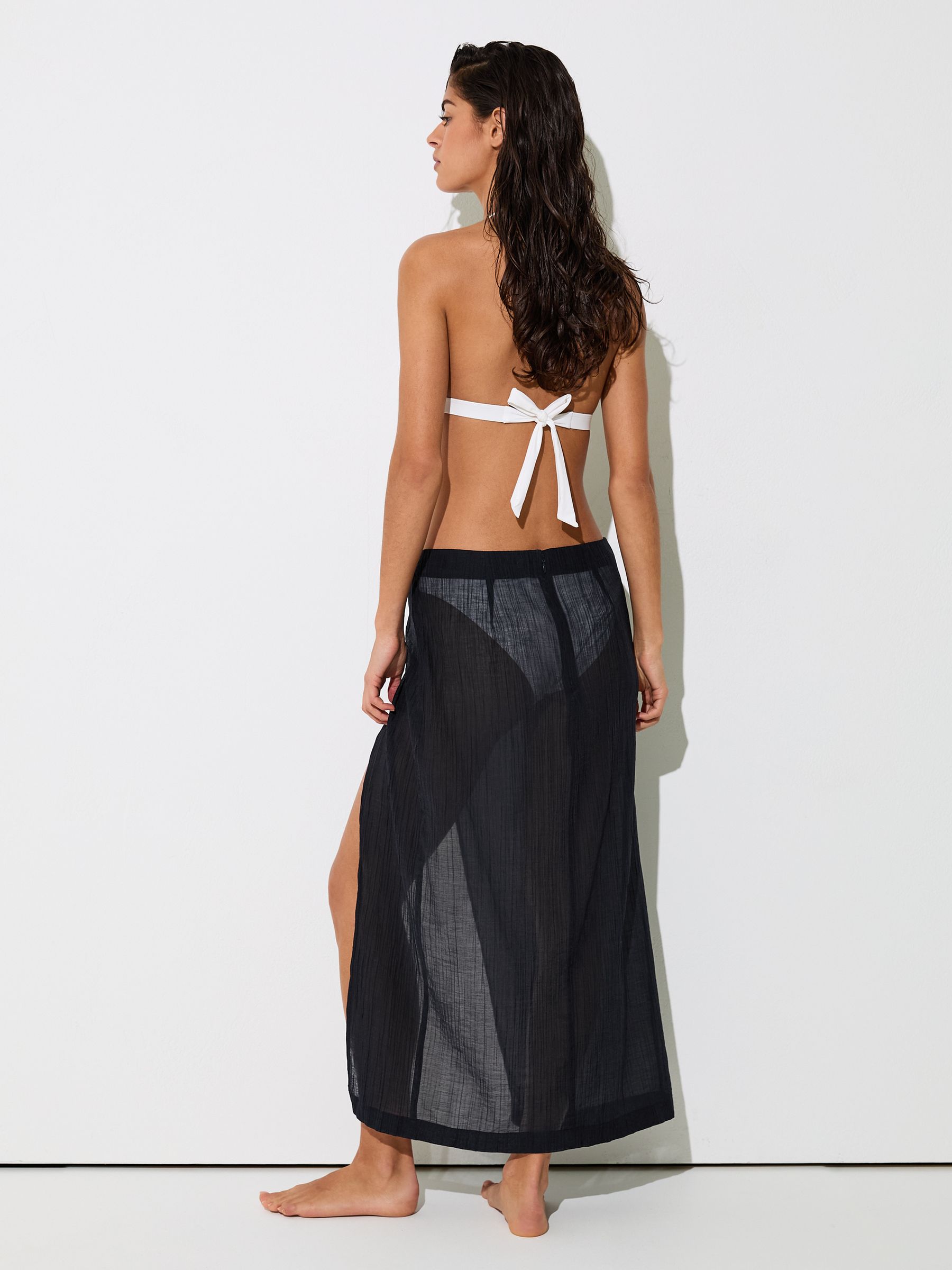 Cotton-Blend Gauze Wrap Beach Skirt in Navy - image 4