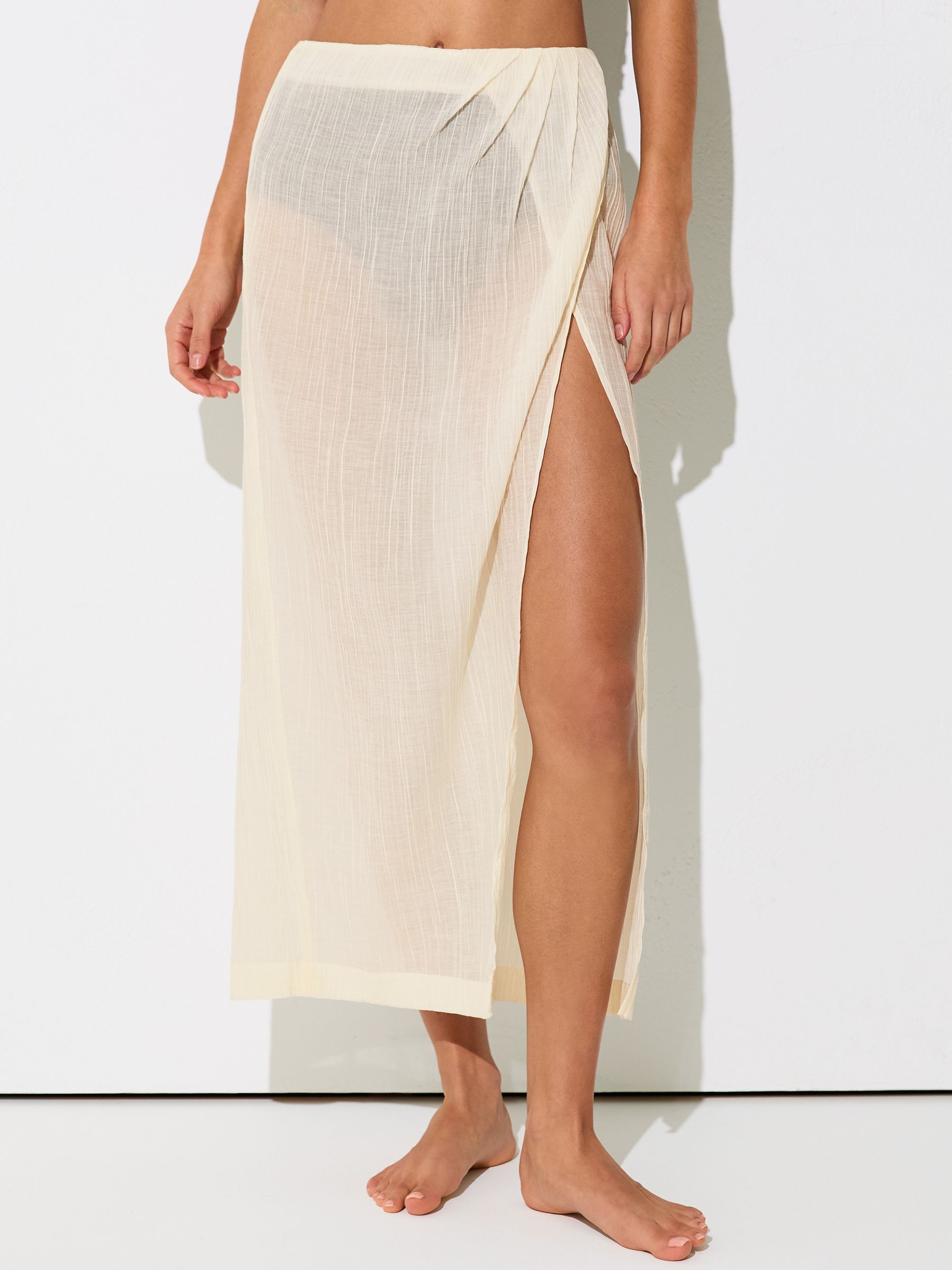 Cotton-Blend Gauze Wrap Beach Skirt in Neutral - Image 3 of 6