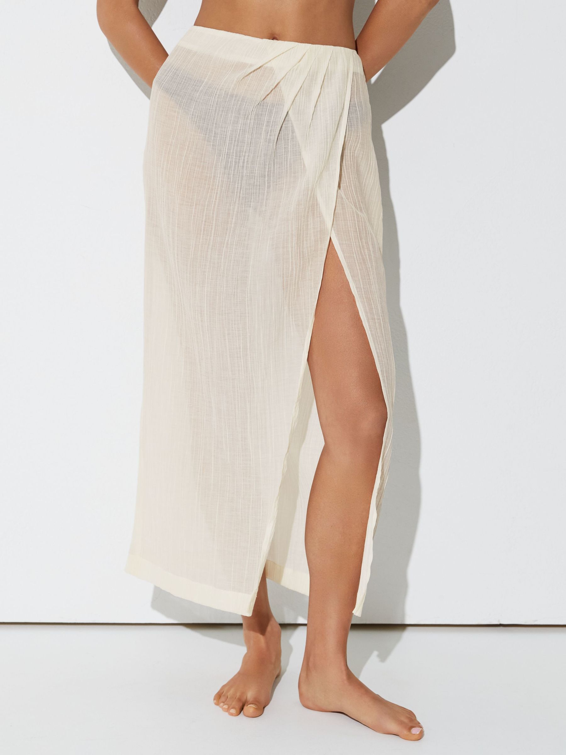 Cotton-Blend Gauze Wrap Beach Skirt in Neutral - image 5