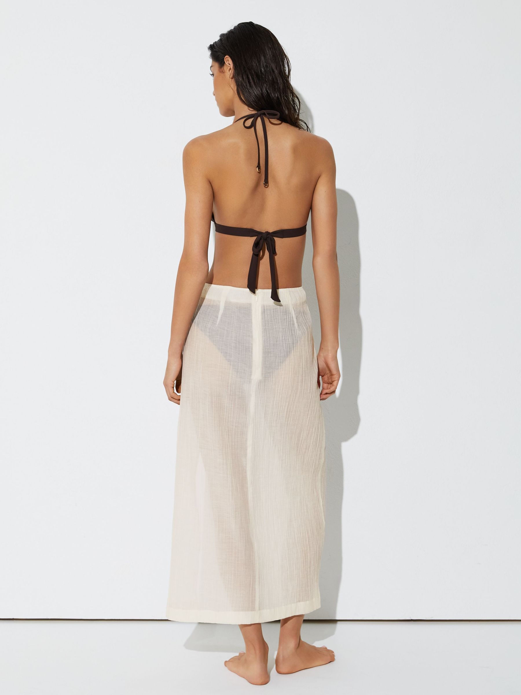 Cotton-Blend Gauze Wrap Beach Skirt in Neutral - image 3