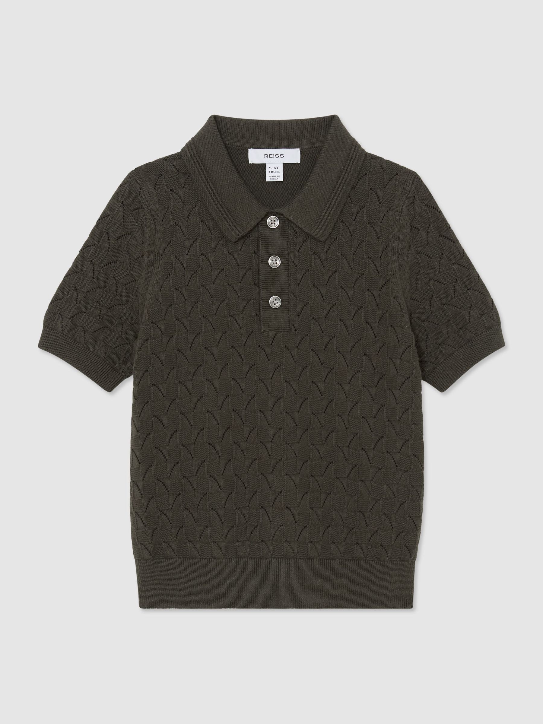 Cotton Pointelle-Knit Polo Shirt in Dark Sage - Image 1 of 3 Cotton Pointelle-Knit Polo Shirt in Dark Sage - Image 1 of 3