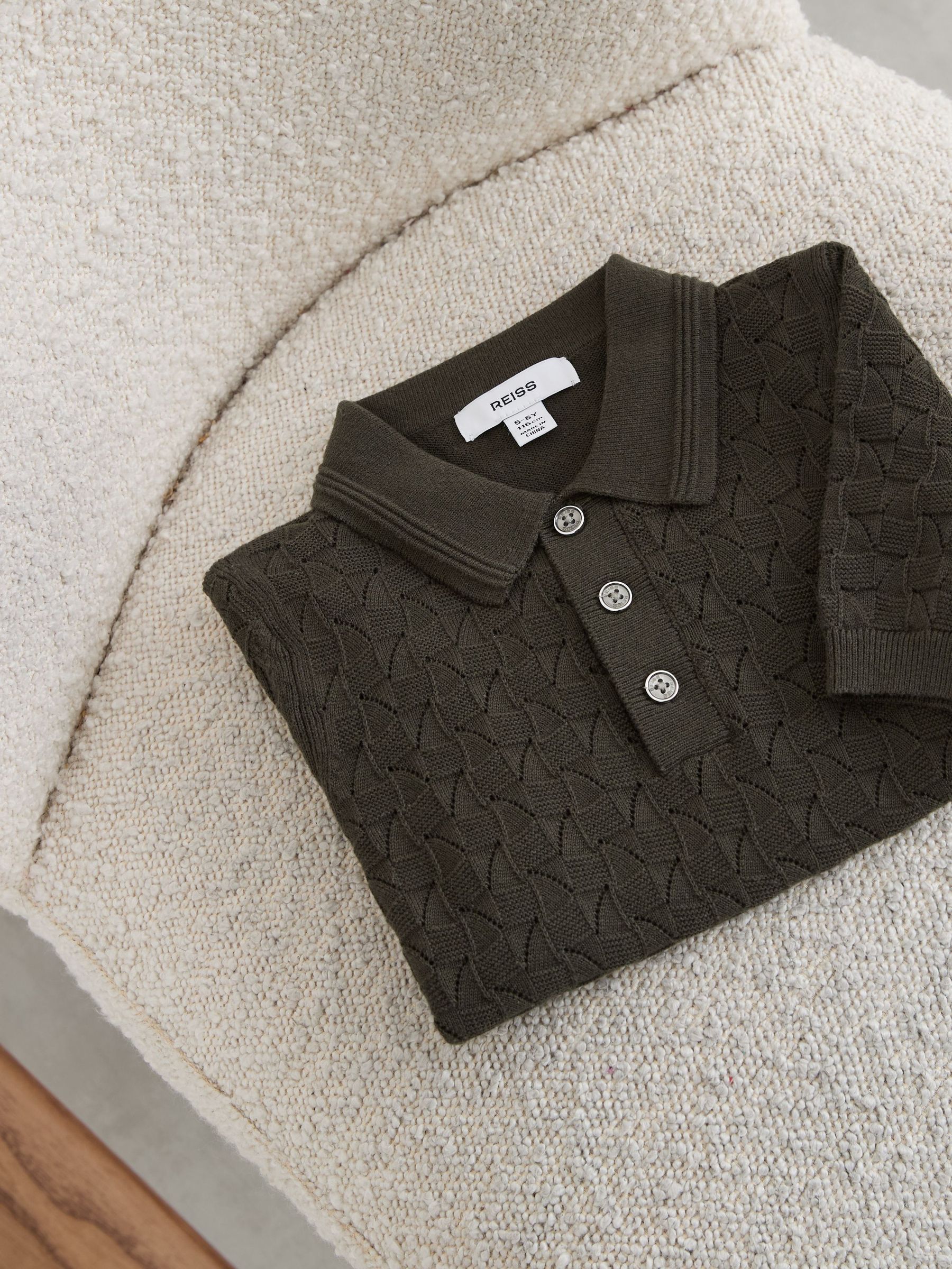 Cotton Pointelle-Knit Polo Shirt in Dark Sage - Image 2 of 3