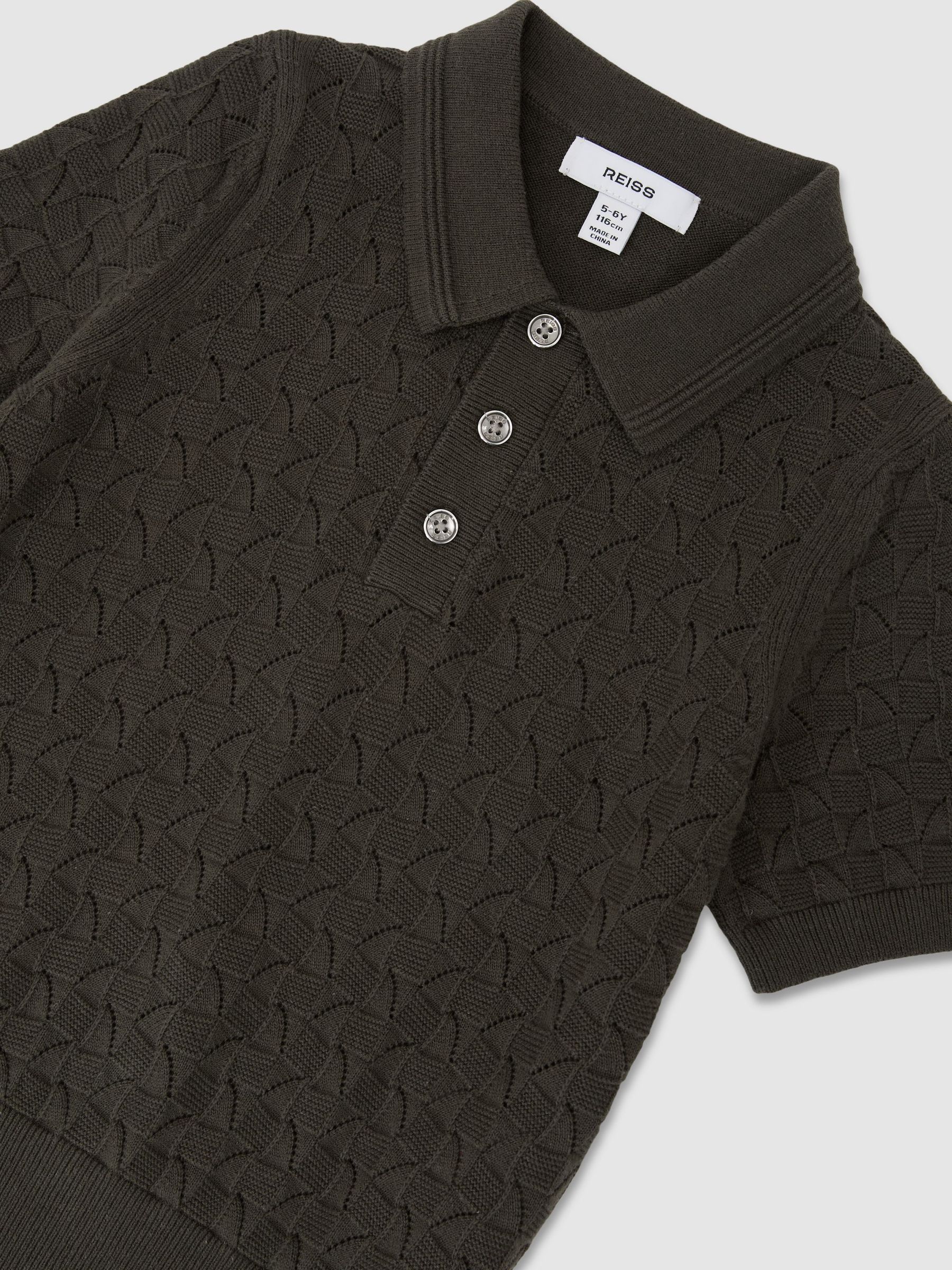 Cotton Pointelle-Knit Polo Shirt in Dark Sage - Image 3 of 3