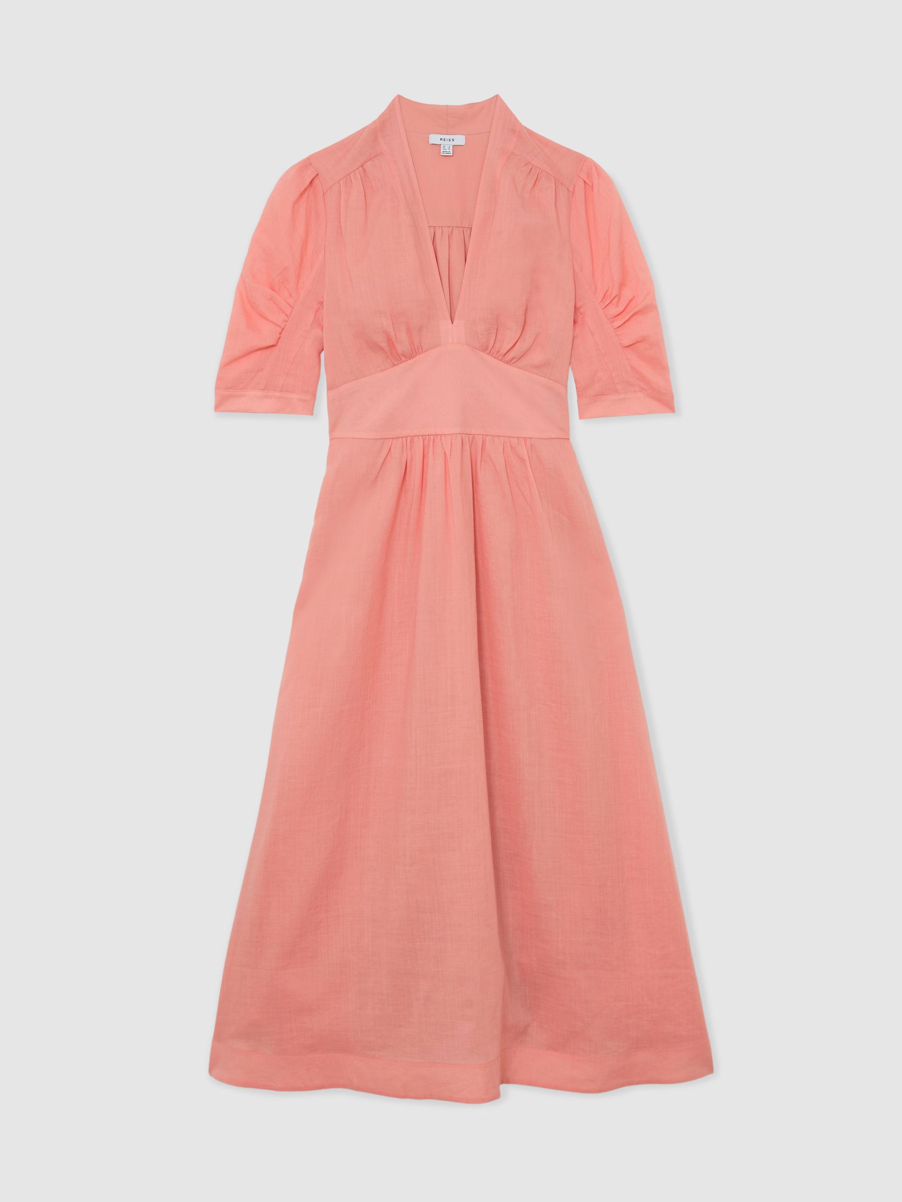 Petite Short-Sleeve Waisted Midi Dress in Pink - Image 2 of 8