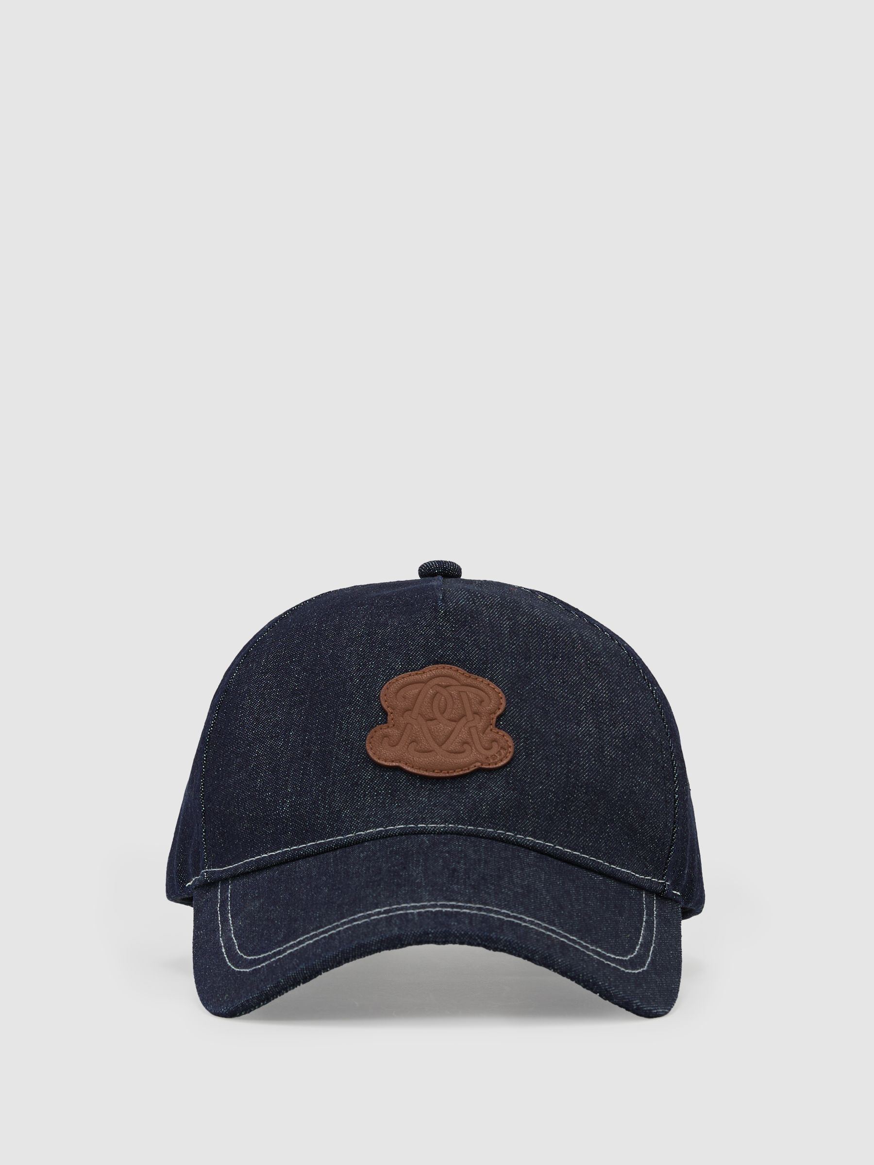 Monogram-Patch Denim Baseball Cap in Mid Blue - Image 1 of 6 Monogram-Patch Denim Baseball Cap in Mid Blue - Image 1 of 6