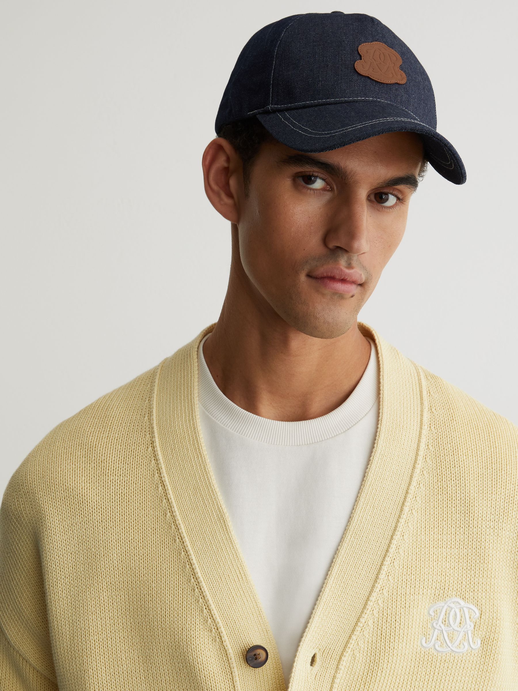 Monogram-Patch Denim Baseball Cap in Mid Blue - Image 2 of 6 Monogram-Patch Denim Baseball Cap in Mid Blue - Image 2 of 6