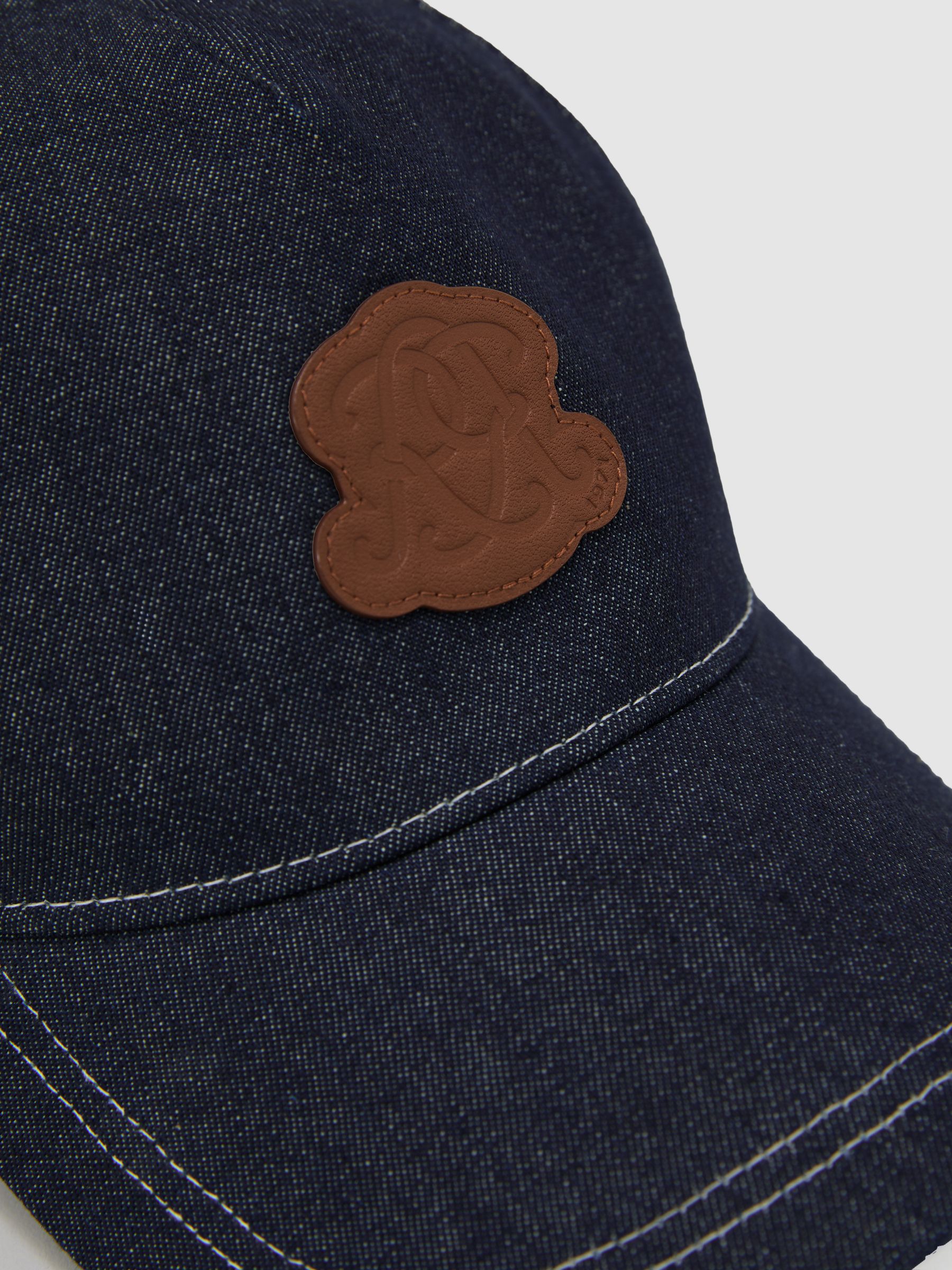 Monogram-Patch Denim Baseball Cap in Mid Blue - image 3