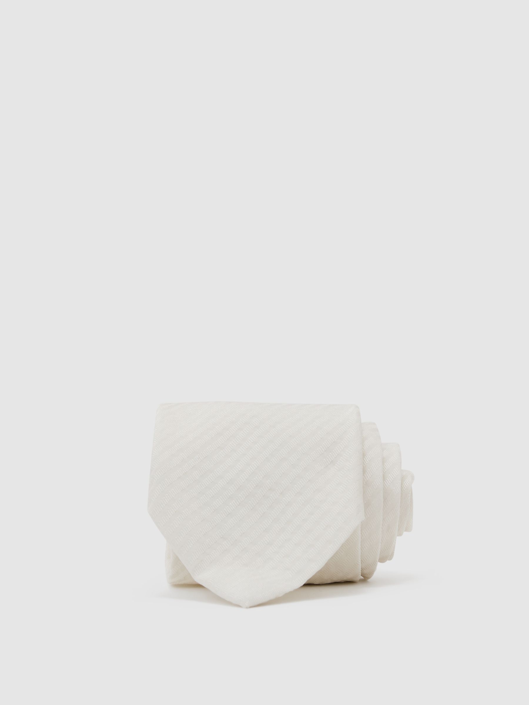 Cotton-Silk Seersucker Stripe Tie in Ivory White - Image 1 of 5