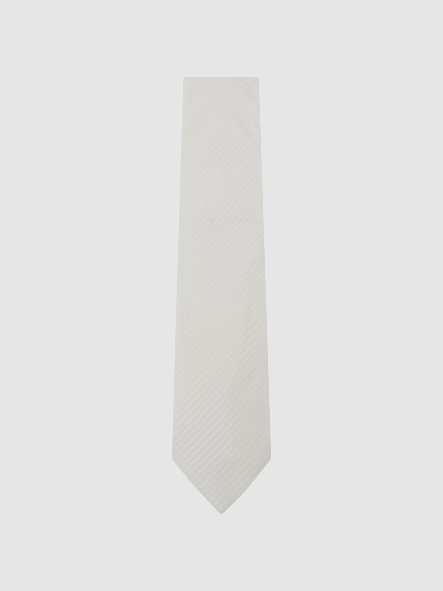 Cotton-Silk Seersucker Stripe Tie in Ivory White - image 4
