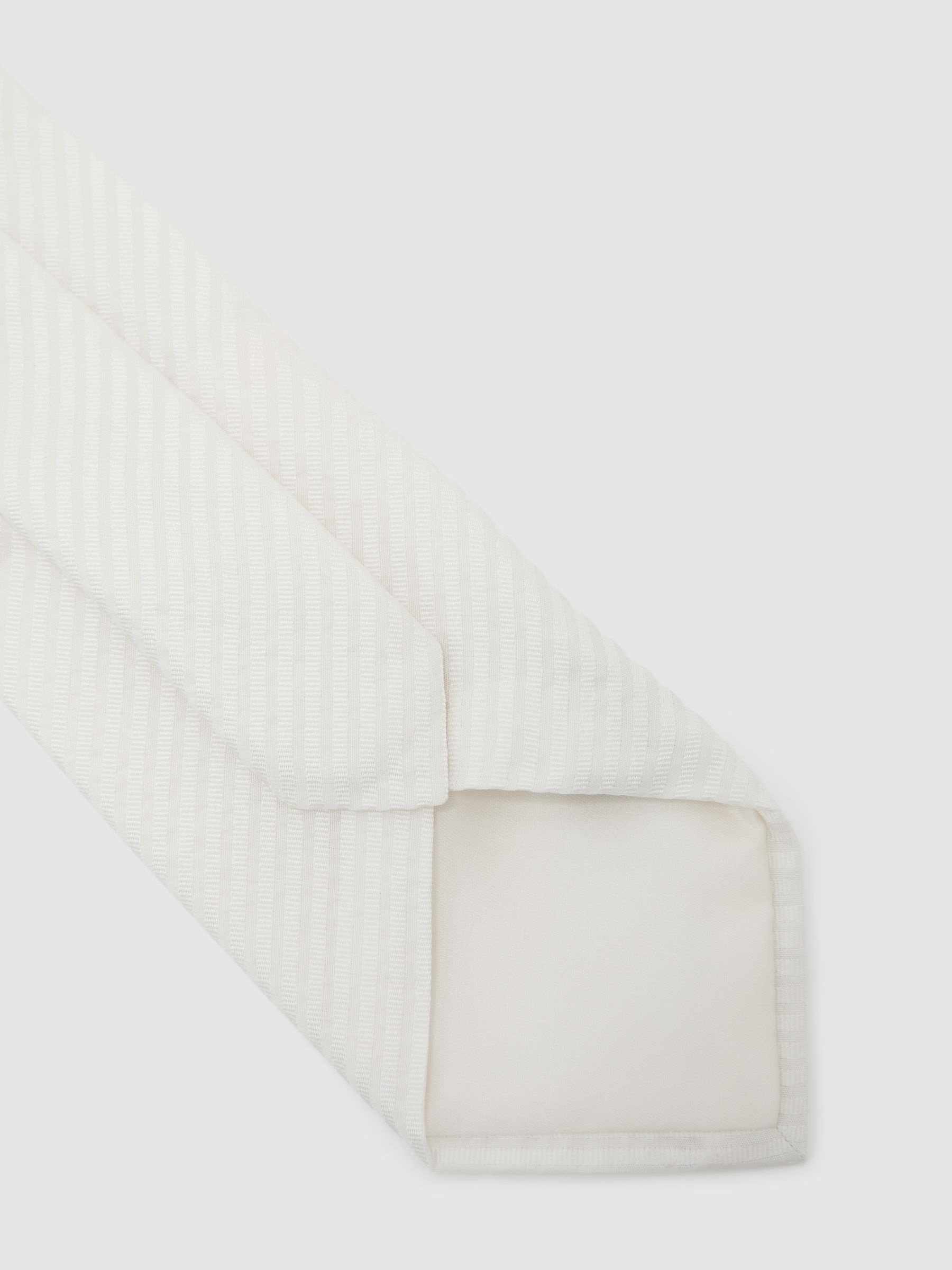 Cotton-Silk Seersucker Stripe Tie in Ivory White - image 2
