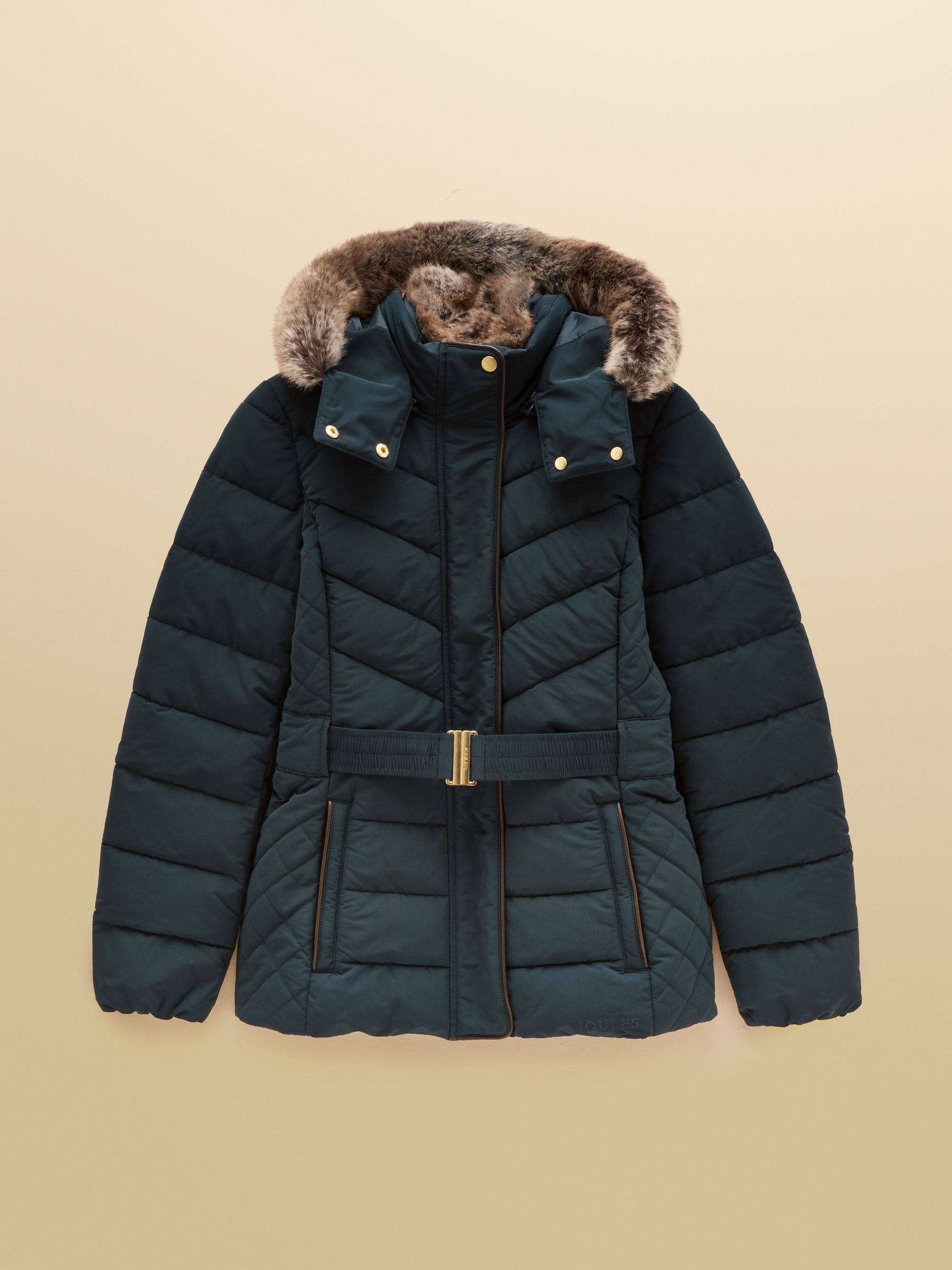 Aspen Navy Showerproof Padded Coat with Faux Fur Hood - Image 12 of 12