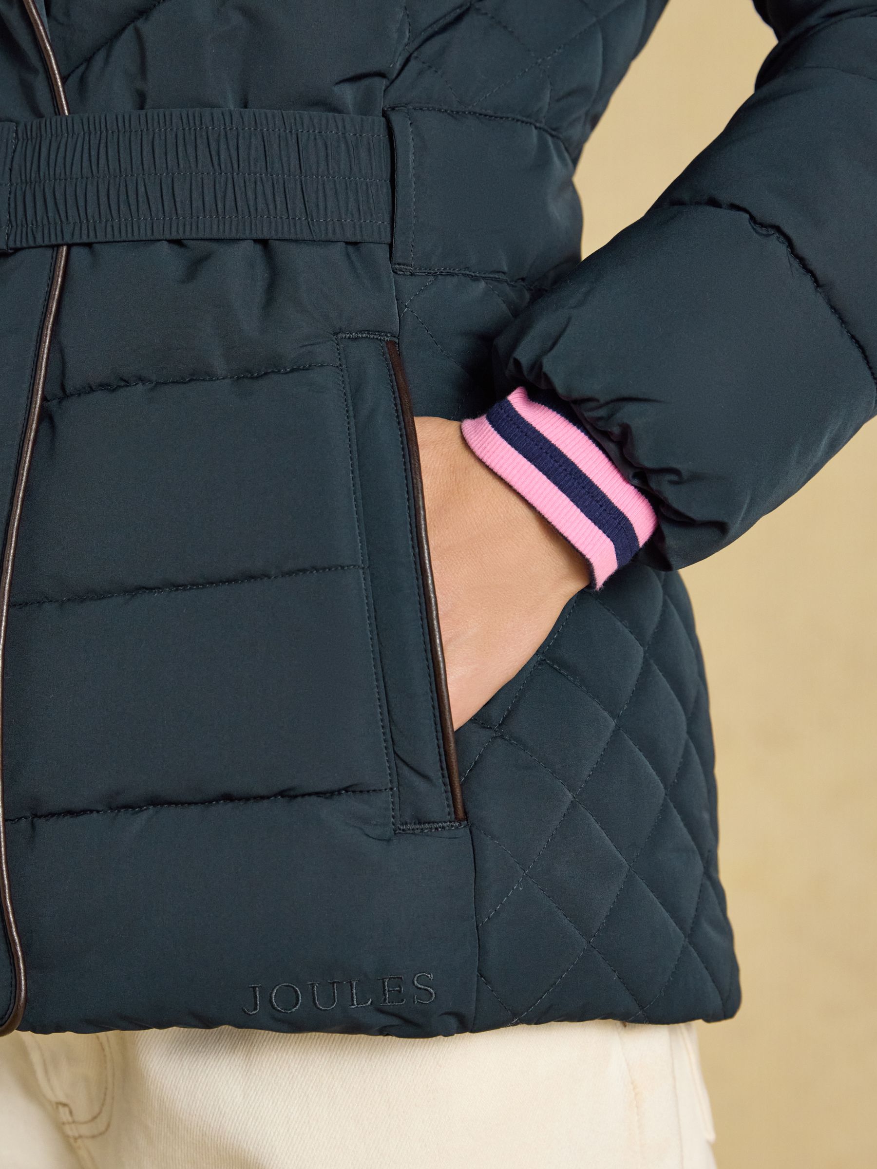 Aspen Navy Showerproof Padded Coat with Faux Fur Hood - Image 6 of 11