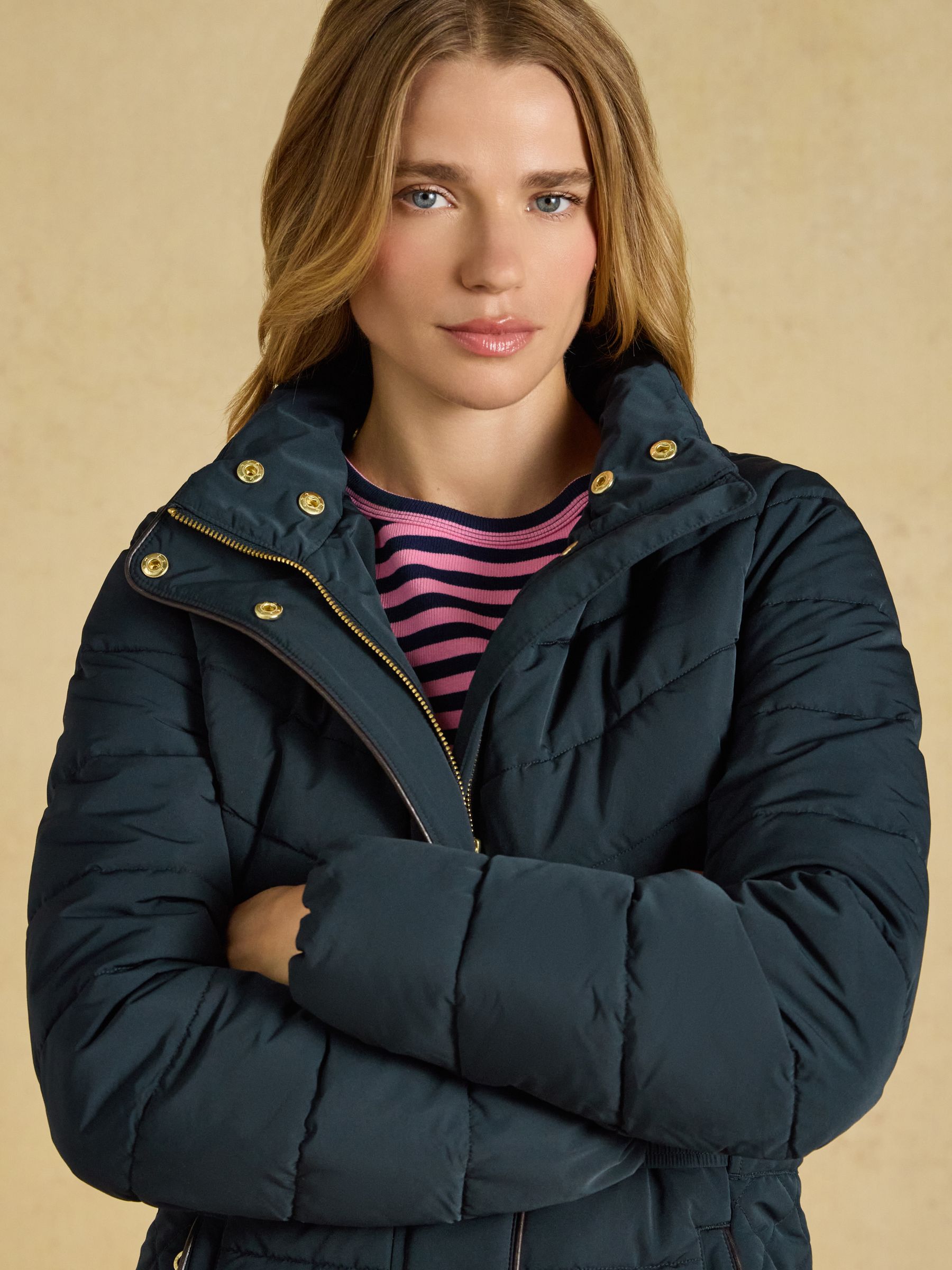 Aspen Navy Showerproof Padded Coat with Faux Fur Hood - Image 7 of 11