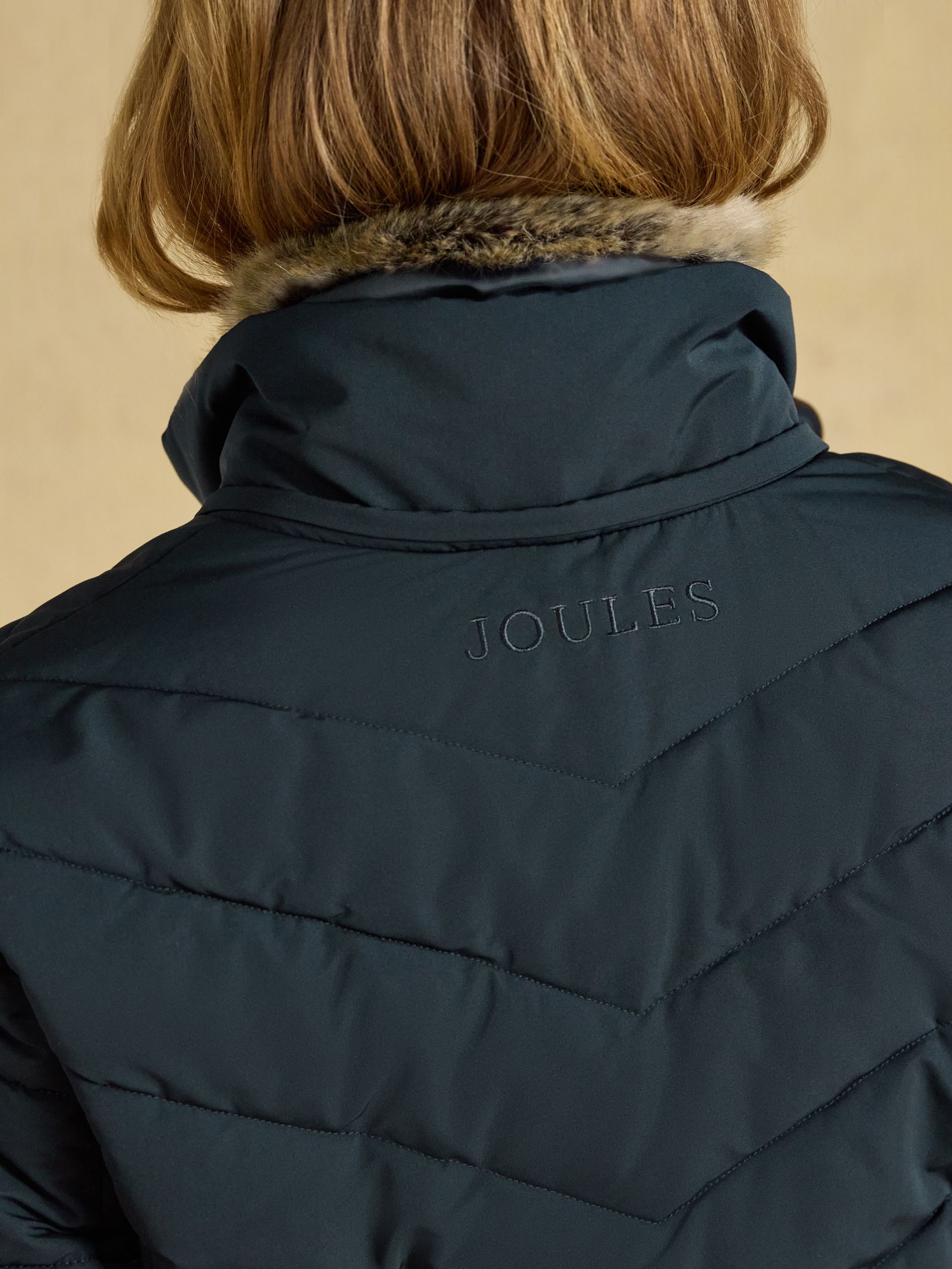 Aspen Navy Showerproof Padded Coat with Faux Fur Hood - Image 9 of 11