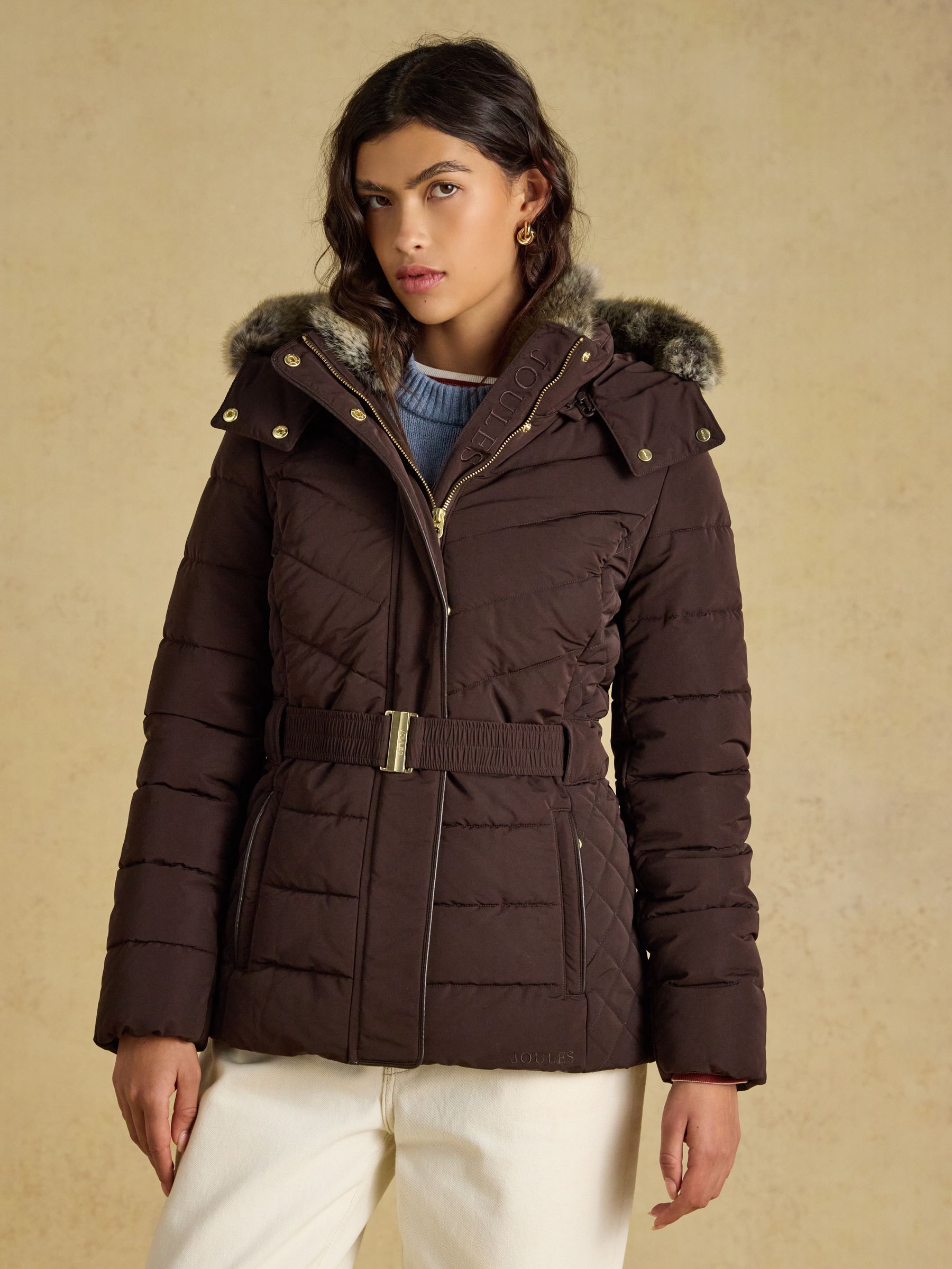 Aspen Chocolate Brown Showerproof Padded Coat with Faux Fur Hood - Image 1 of 13 Aspen Chocolate Brown Showerproof Padded Coat with Faux Fur Hood - Image 1 of 13
