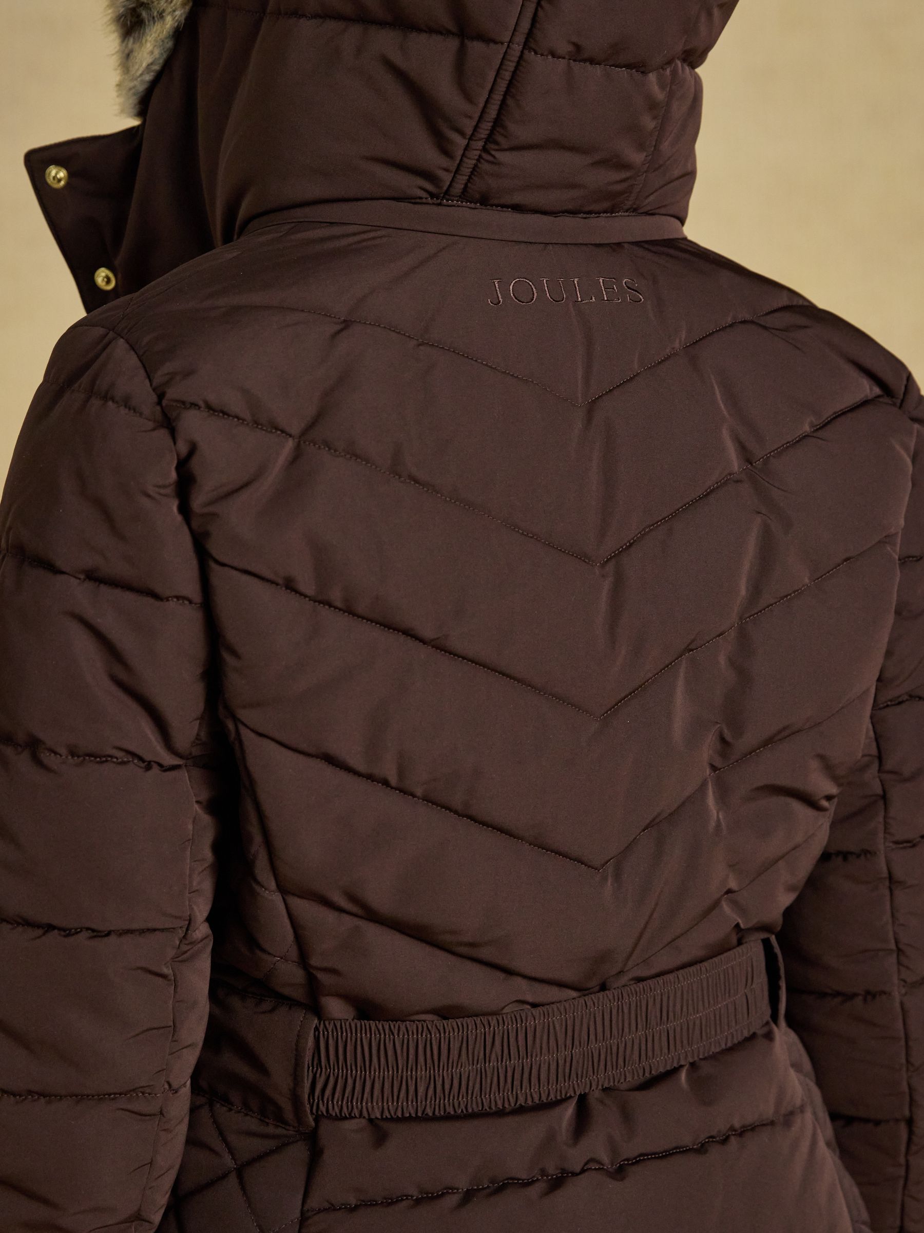 Aspen Chocolate Brown Showerproof Padded Coat with Faux Fur Hood - Image 10 of 13
