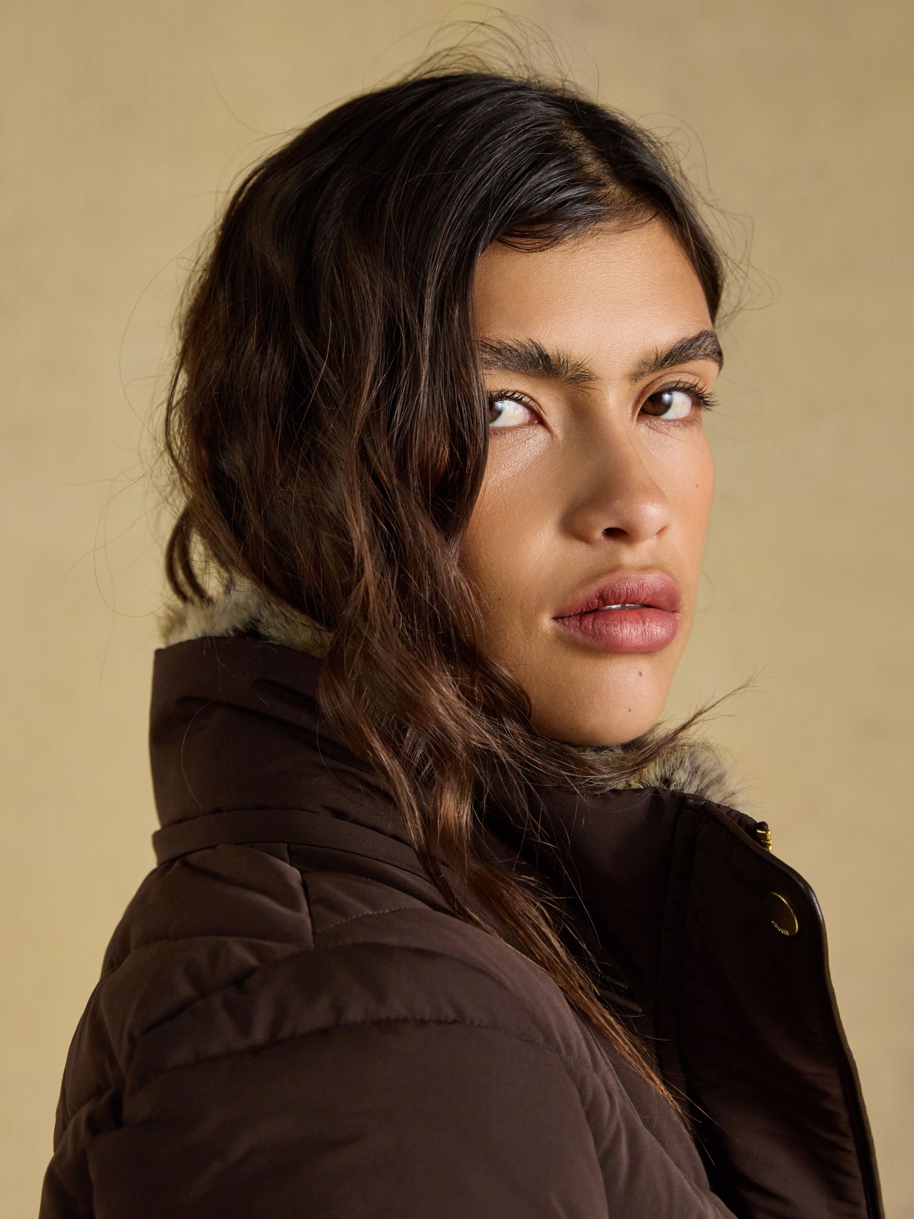 Aspen Chocolate Brown Showerproof Padded Coat with Faux Fur Hood - Image 11 of 13