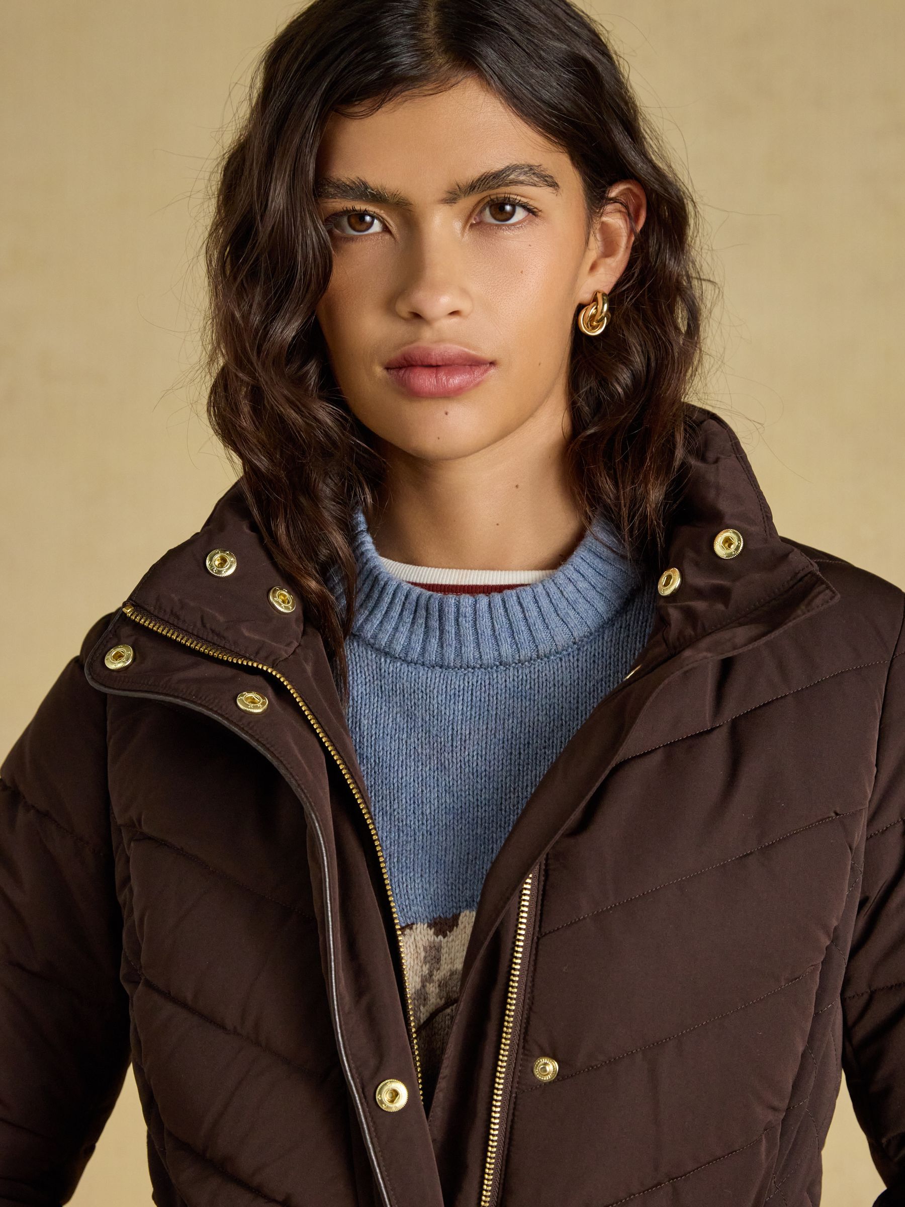 Aspen Chocolate Brown Showerproof Padded Coat with Faux Fur Hood - Image 12 of 13