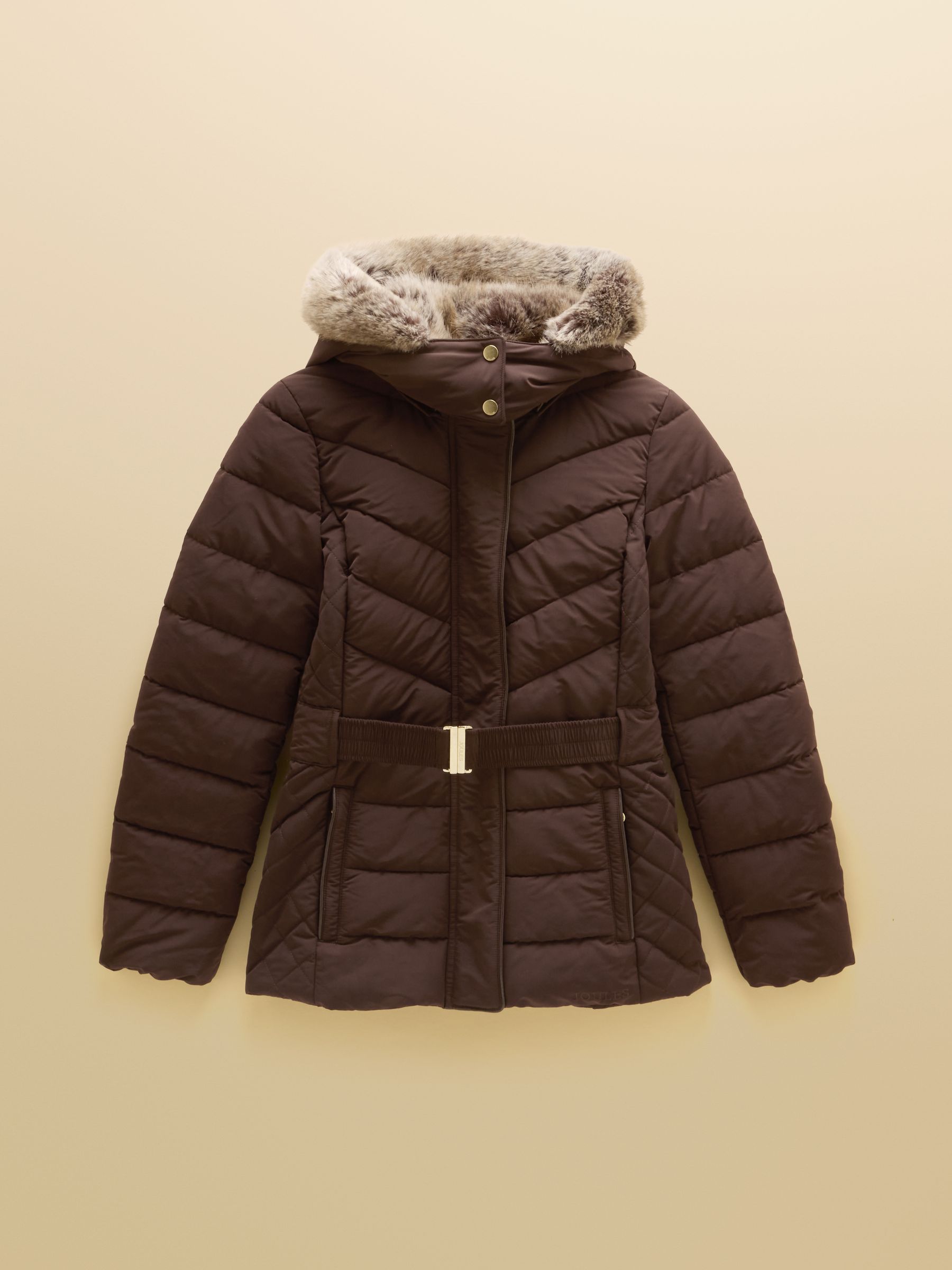Aspen Chocolate Brown Showerproof Padded Coat with Faux Fur Hood - Image 13 of 13