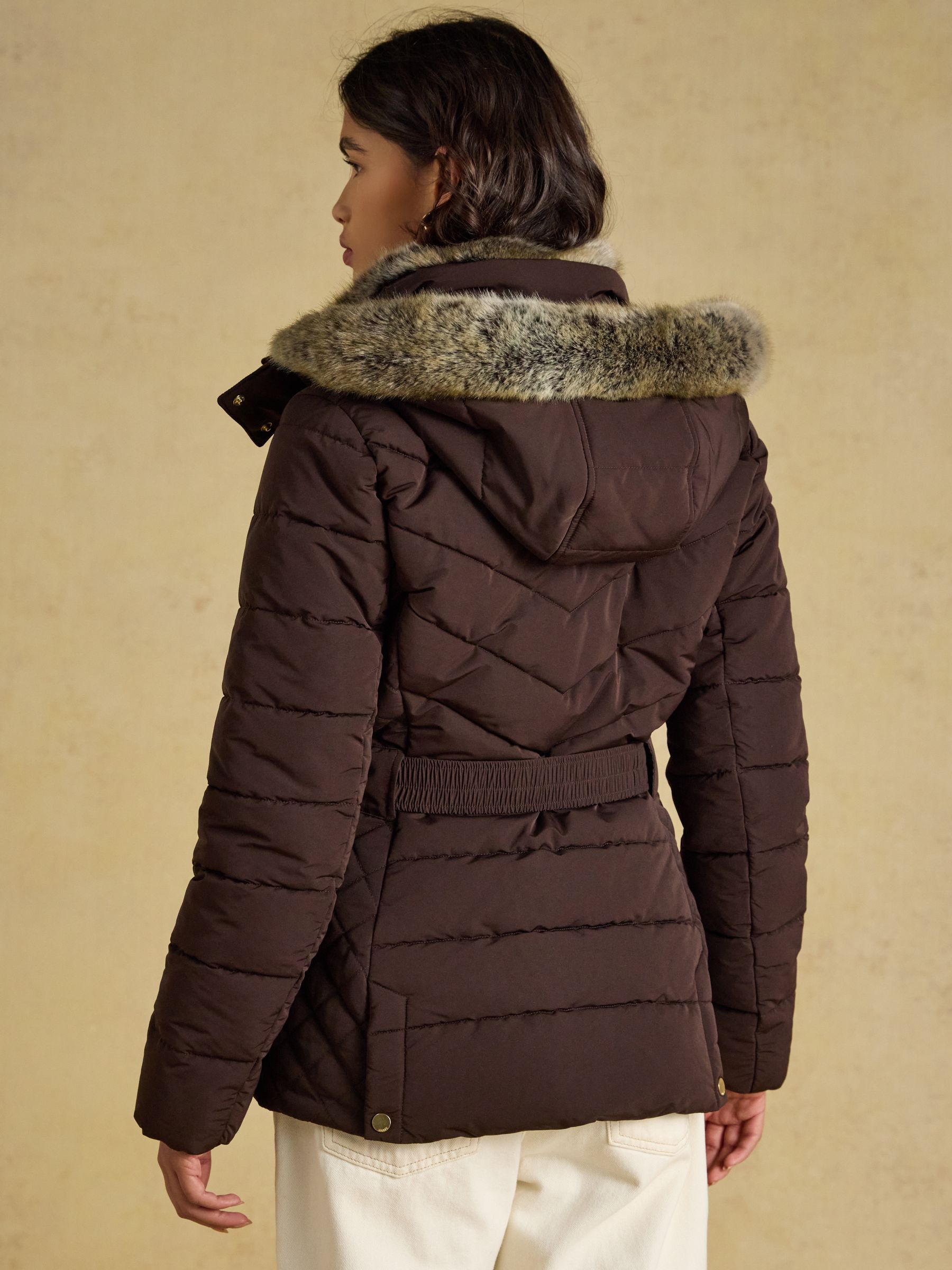 Aspen Chocolate Brown Showerproof Padded Coat with Faux Fur Hood - Image 2 of 13 Aspen Chocolate Brown Showerproof Padded Coat with Faux Fur Hood - Image 2 of 13
