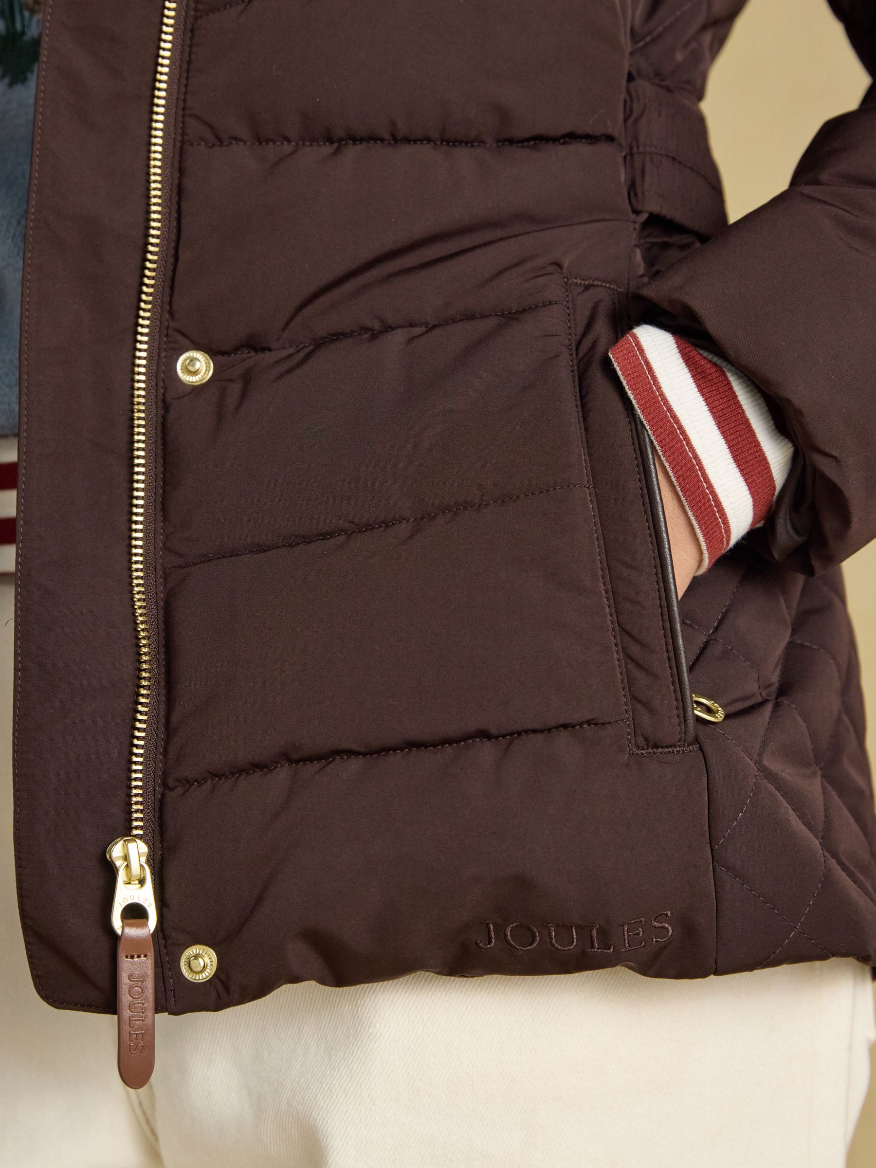 Aspen Chocolate Brown Showerproof Padded Coat with Faux Fur Hood - Image 5 of 13