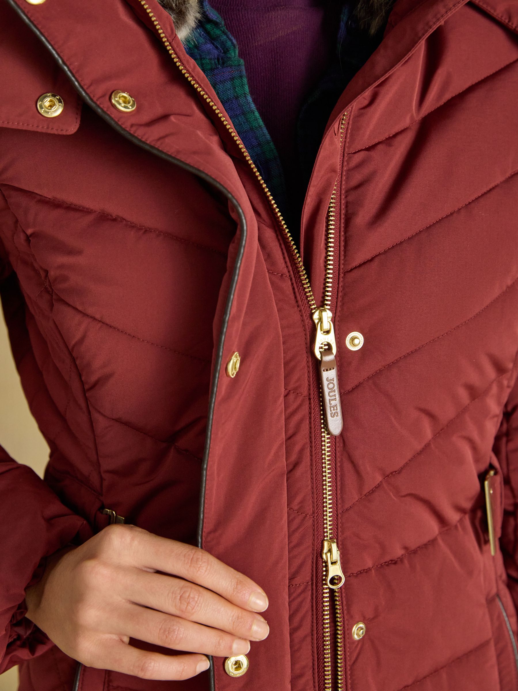 Aspen Rust Brown Showerproof Longline Padded Coat with Faux Fur Hood - Image 11 of 13