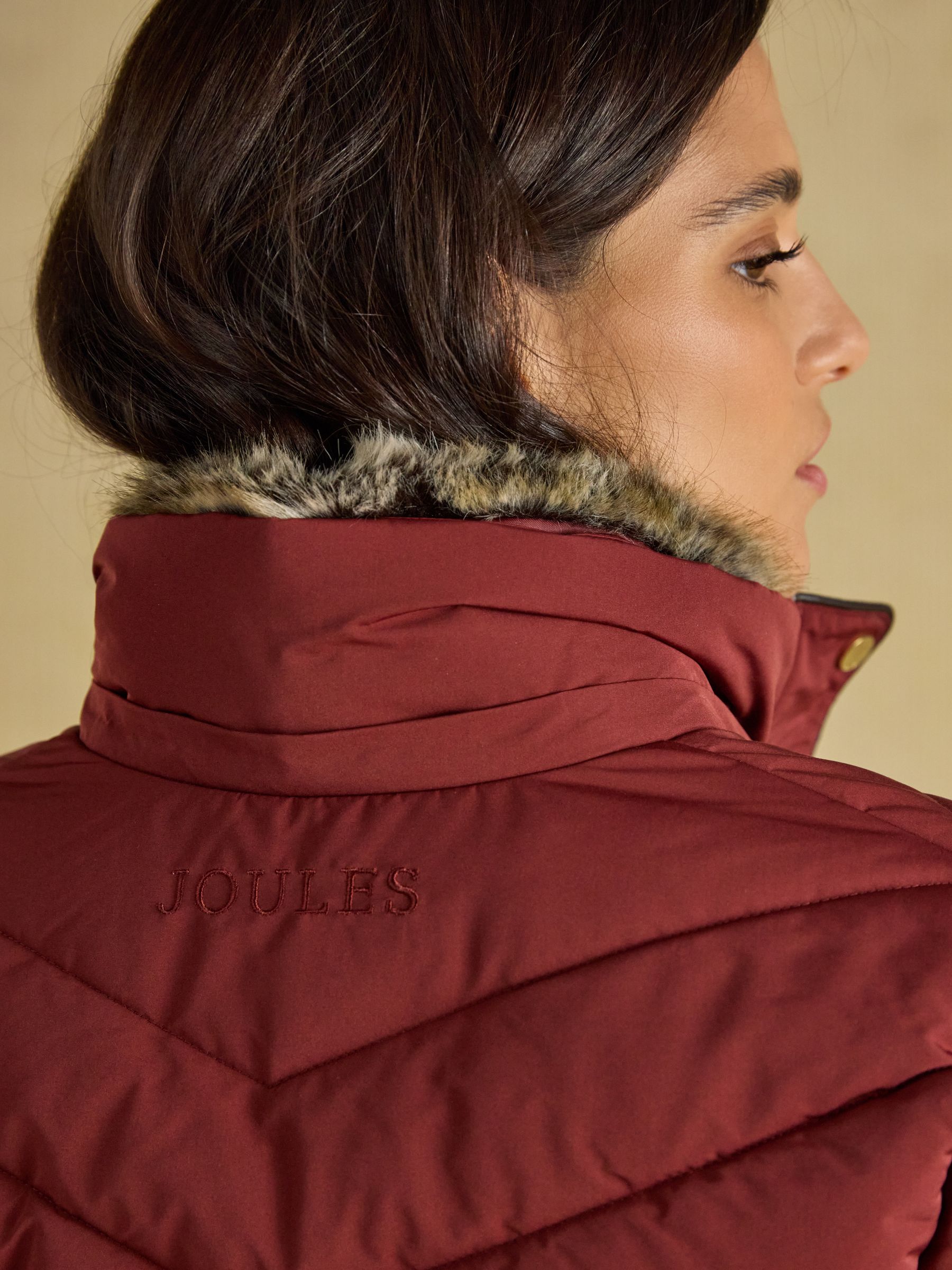 Aspen Rust Brown Showerproof Longline Padded Coat with Faux Fur Hood - Image 12 of 13
