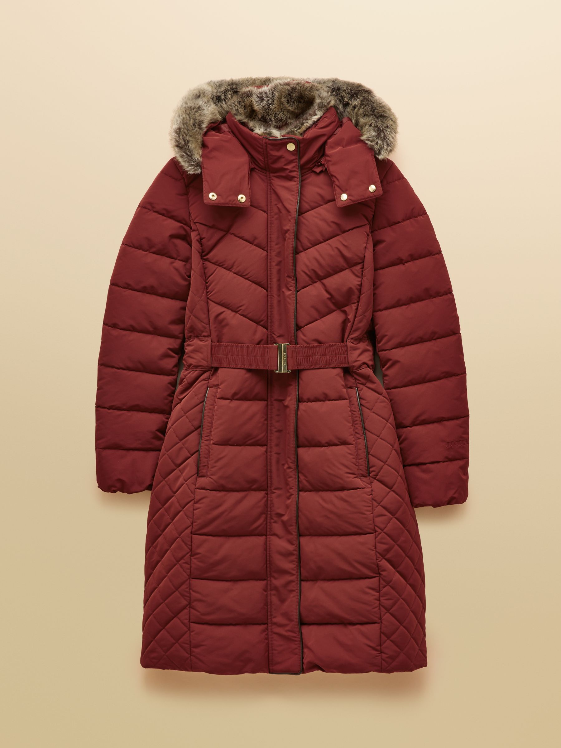 Aspen Rust Brown Showerproof Longline Padded Coat with Faux Fur Hood - Image 13 of 13