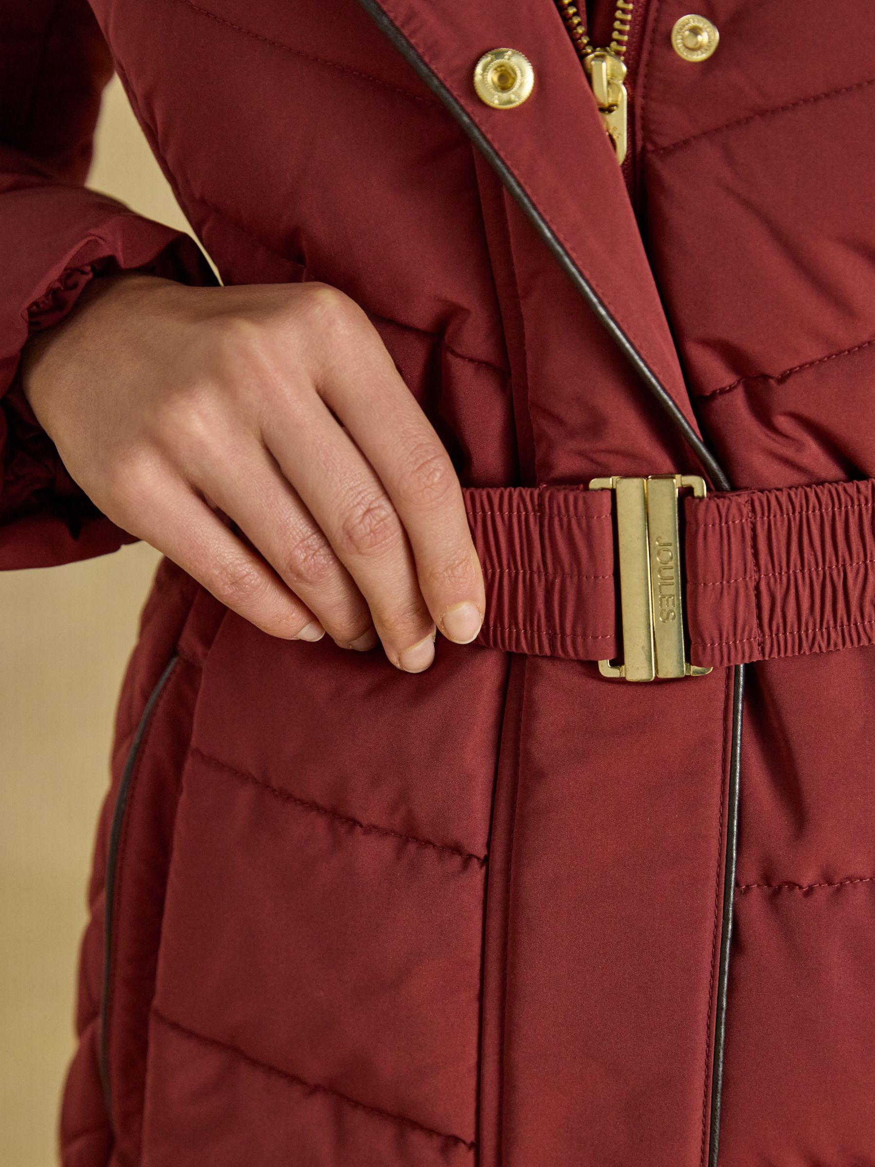 Aspen Rust Brown Showerproof Longline Padded Coat with Faux Fur Hood - Image 5 of 13