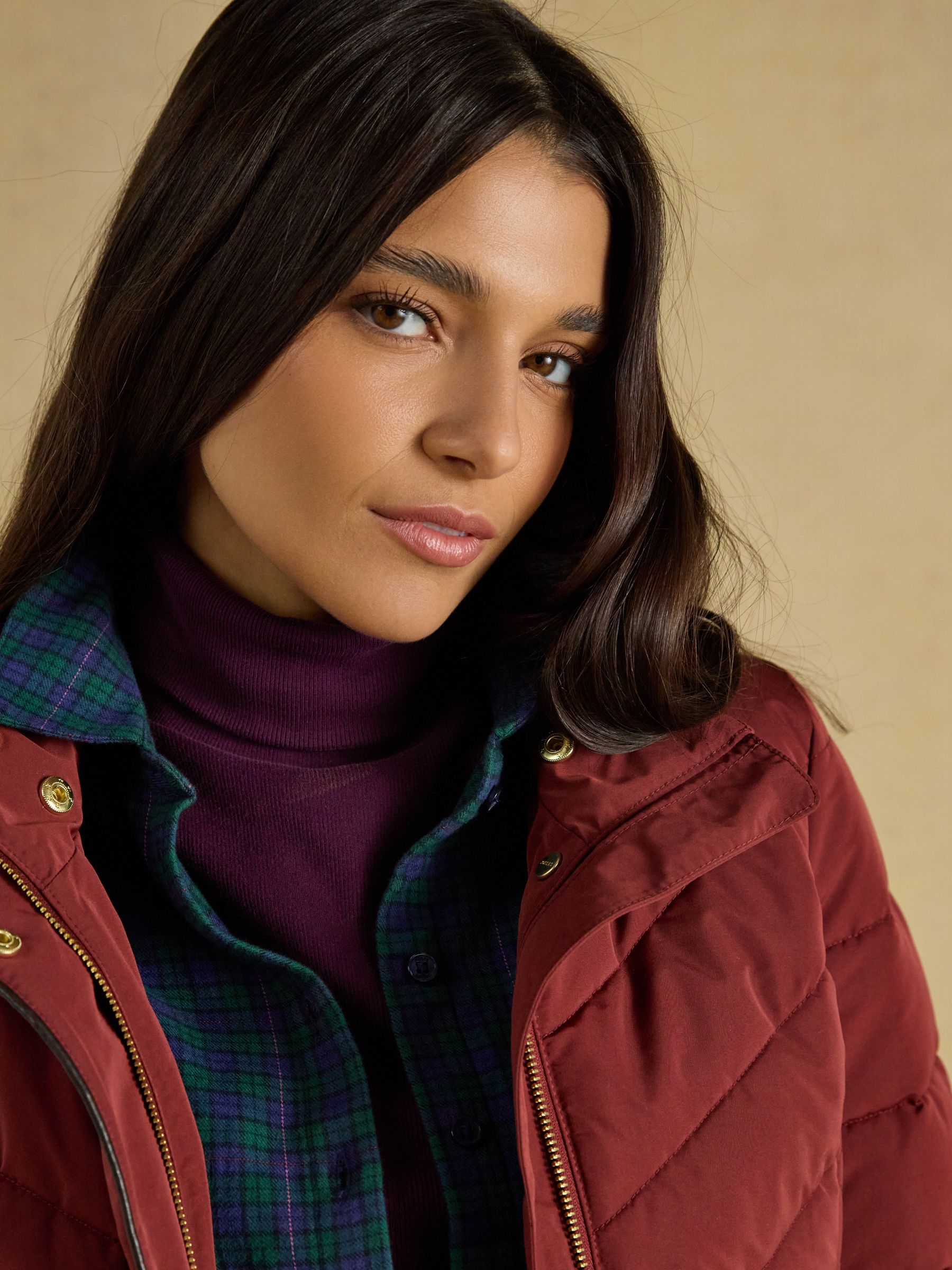 Aspen Rust Brown Showerproof Longline Padded Coat with Faux Fur Hood - Image 6 of 13