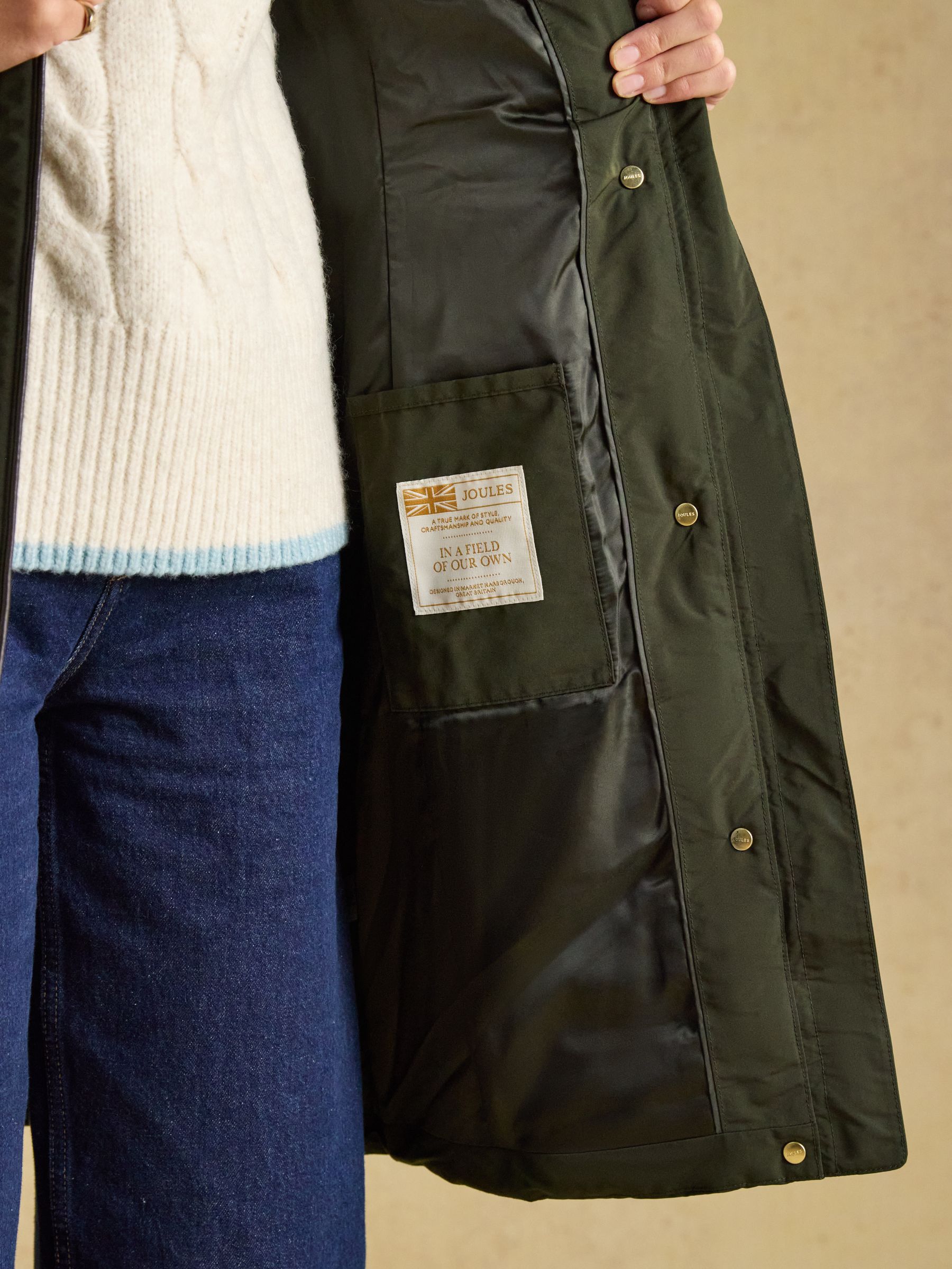 Aspen Green Showerproof Longline Padded Coat with Faux Fur Hood - Image 10 of 13
