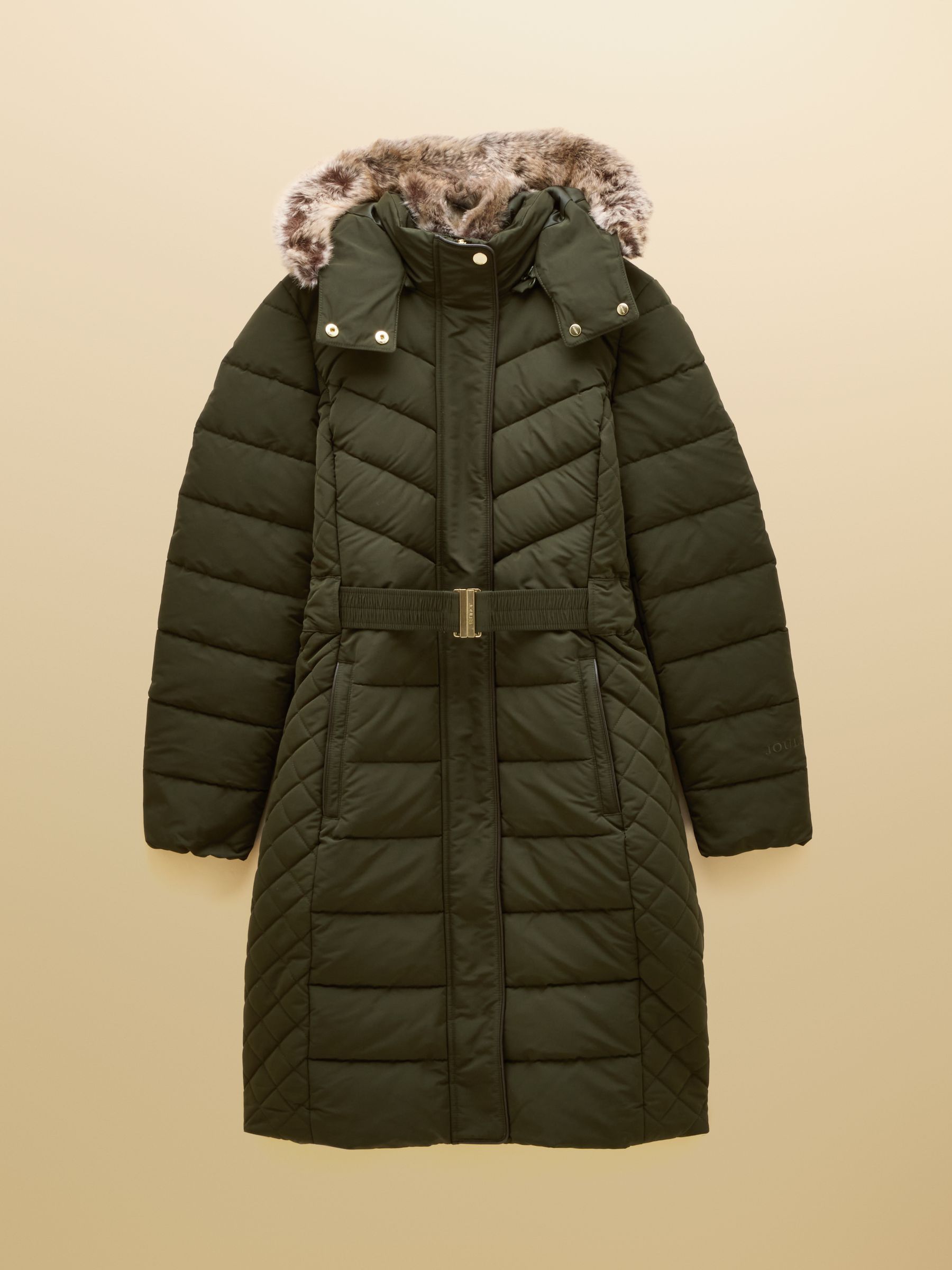 Aspen Green Showerproof Longline Padded Coat with Faux Fur Hood - Image 13 of 13