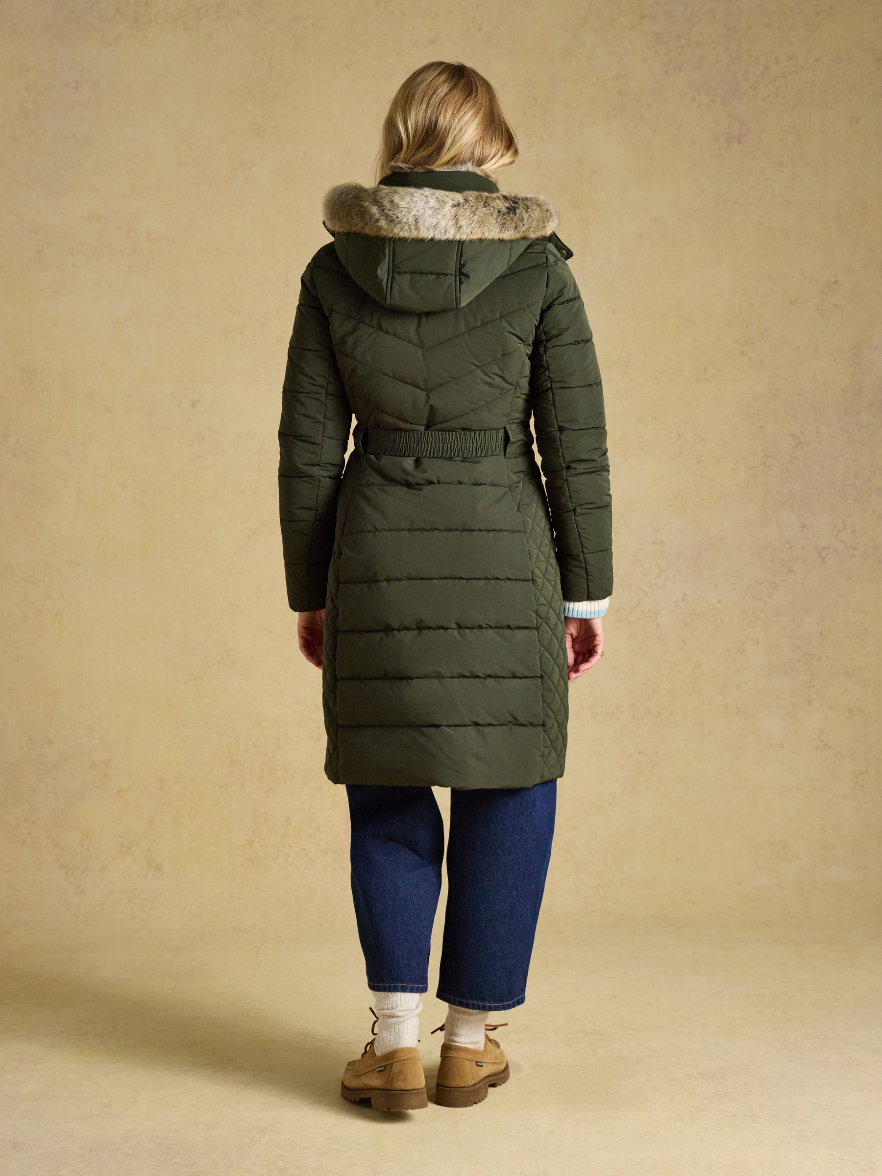 Aspen Green Showerproof Longline Padded Coat with Faux Fur Hood - Image 2 of 13