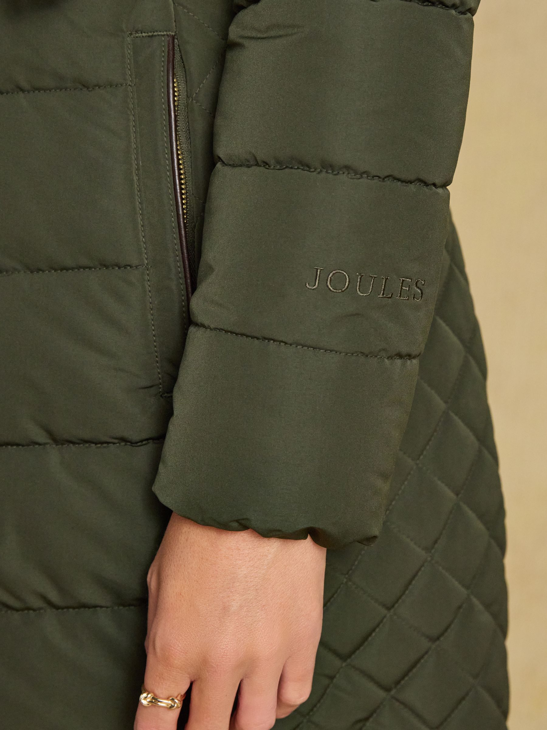 Aspen Green Showerproof Longline Padded Coat with Faux Fur Hood - Image 4 of 13