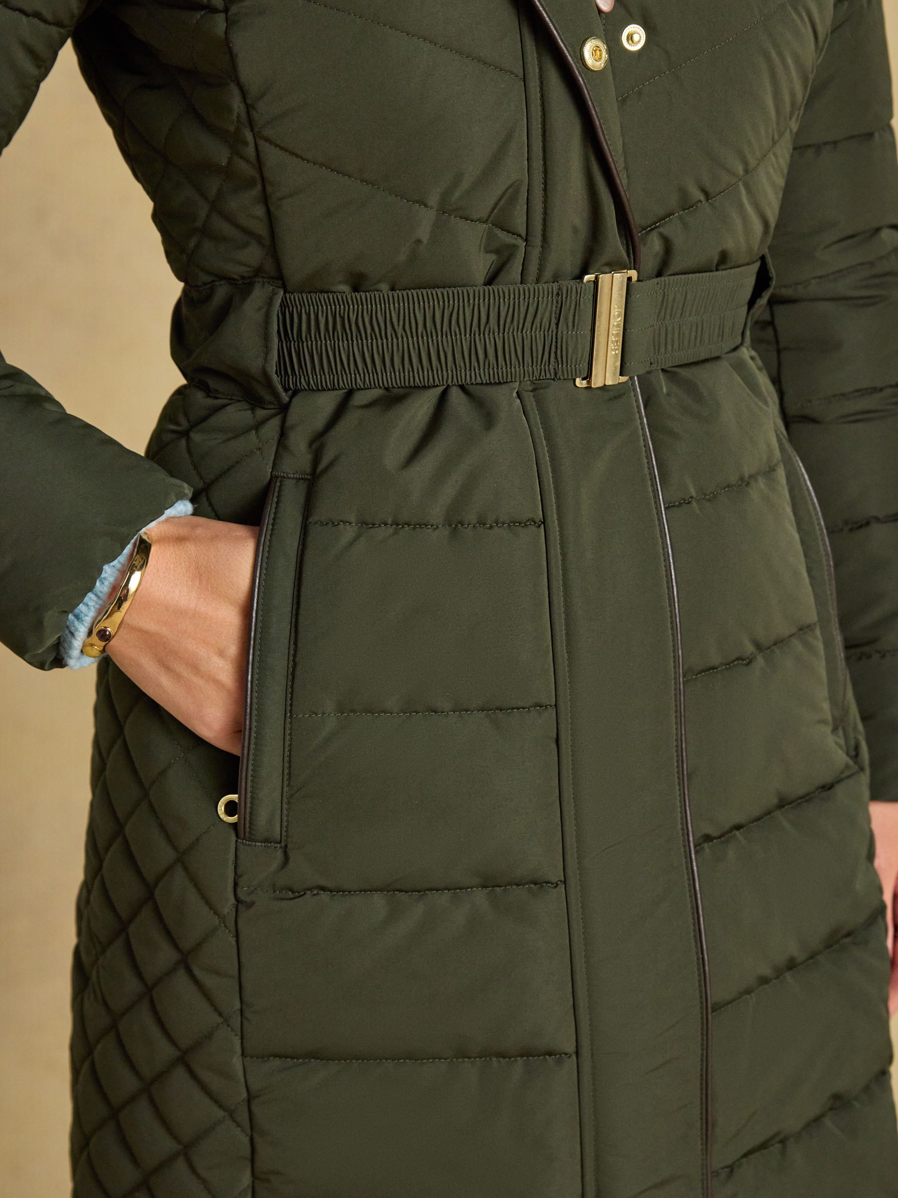 Aspen Green Showerproof Longline Padded Coat with Faux Fur Hood - Image 7 of 13