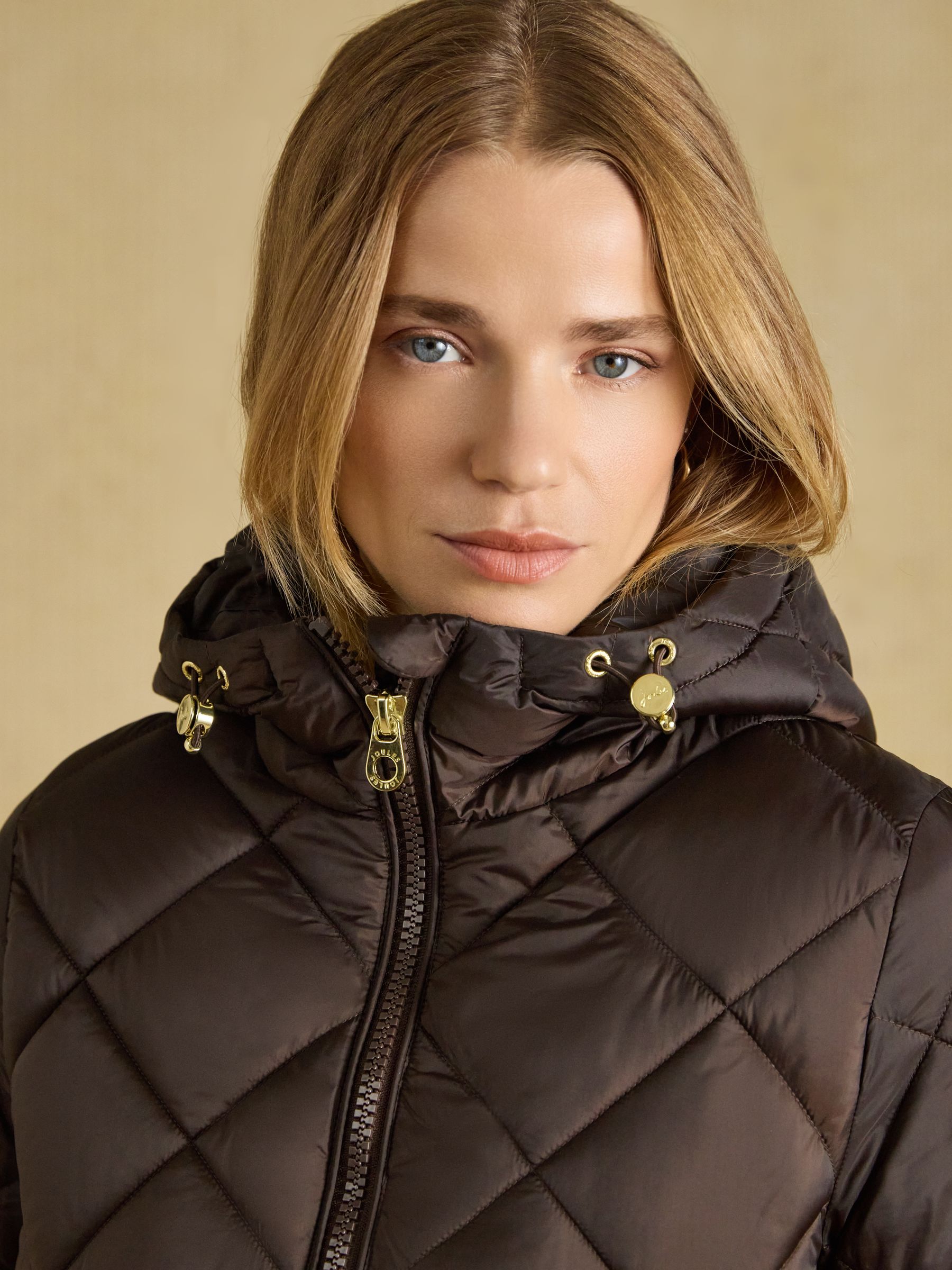 Chessington Chocolate Brown Showerproof Longline Diamond Quilted Coat with Hood - Image 3 of 10