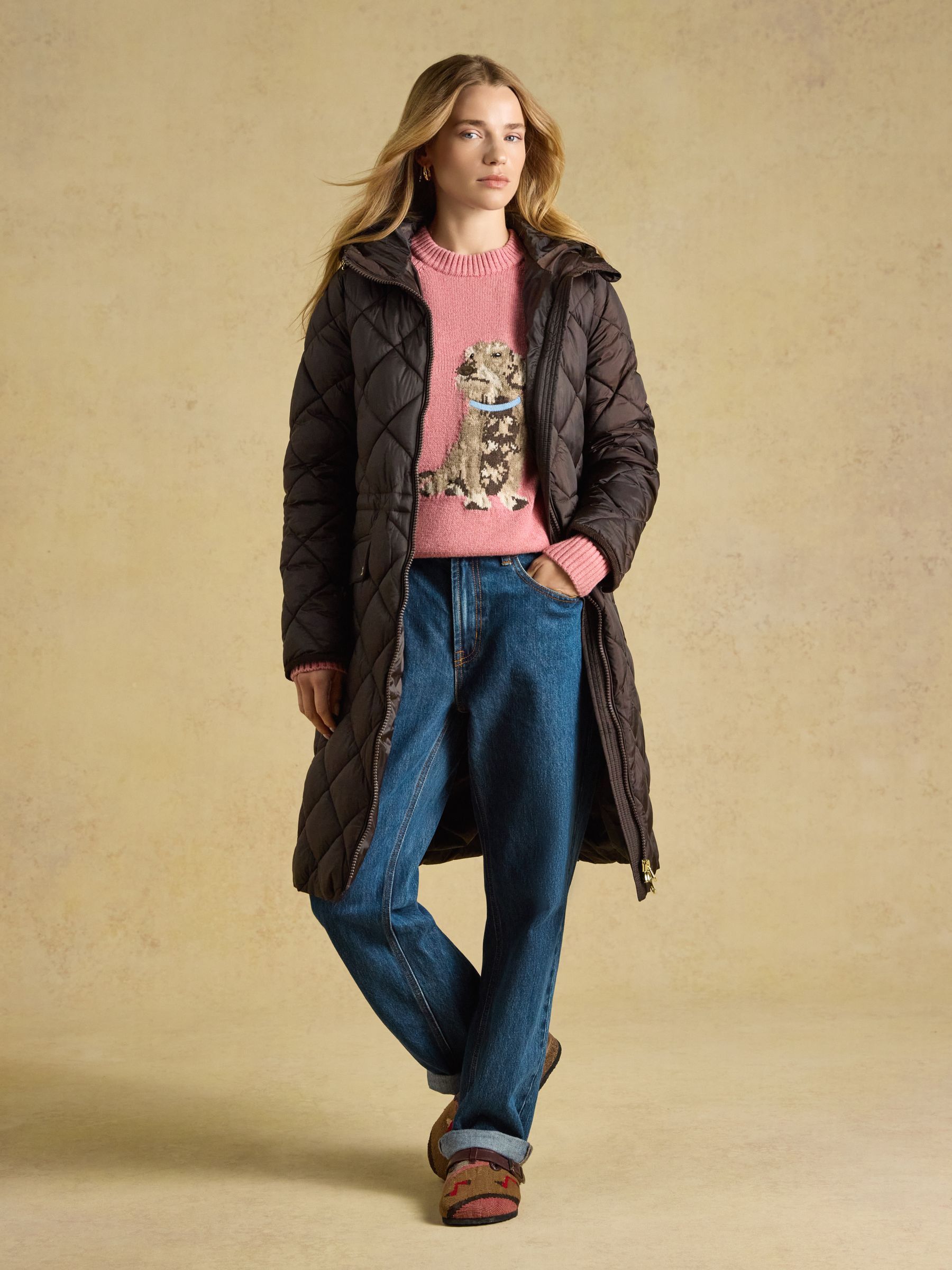 Chessington Chocolate Brown Showerproof Longline Diamond Quilted Coat with Hood - Image 4 of 10