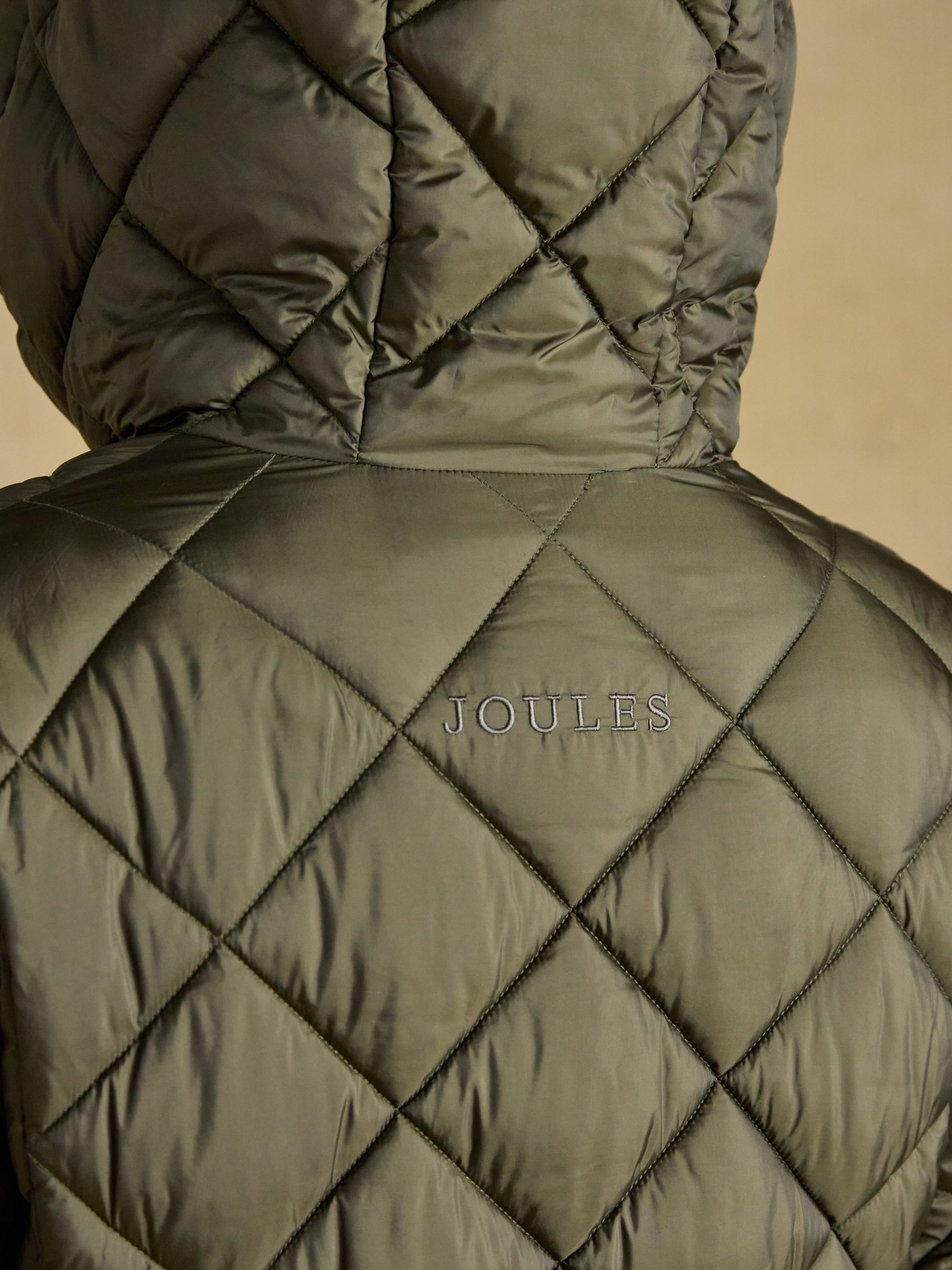 Chessington Green Showerproof Longline Diamond Quilted Coat with Hood - Image 10 of 11