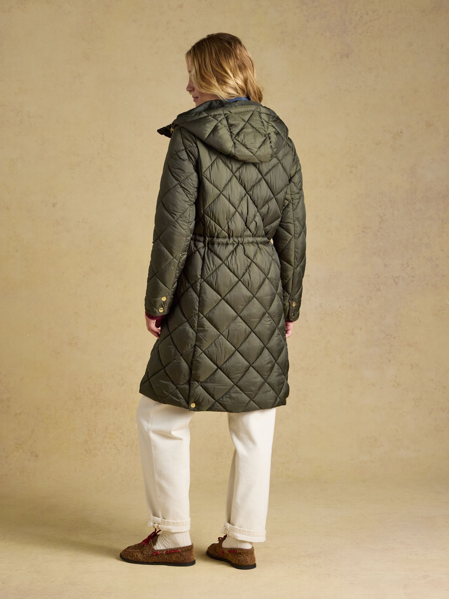 Chessington Green Showerproof Longline Diamond Quilted Coat with Hood - Image 2 of 11 Chessington Green Showerproof Longline Diamond Quilted Coat with Hood - Image 2 of 11
