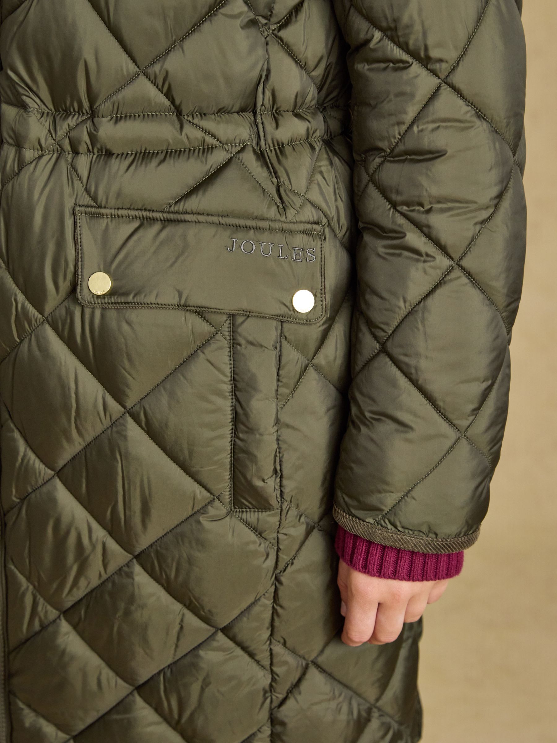 Chessington Green Showerproof Longline Diamond Quilted Coat with Hood - Image 6 of 11