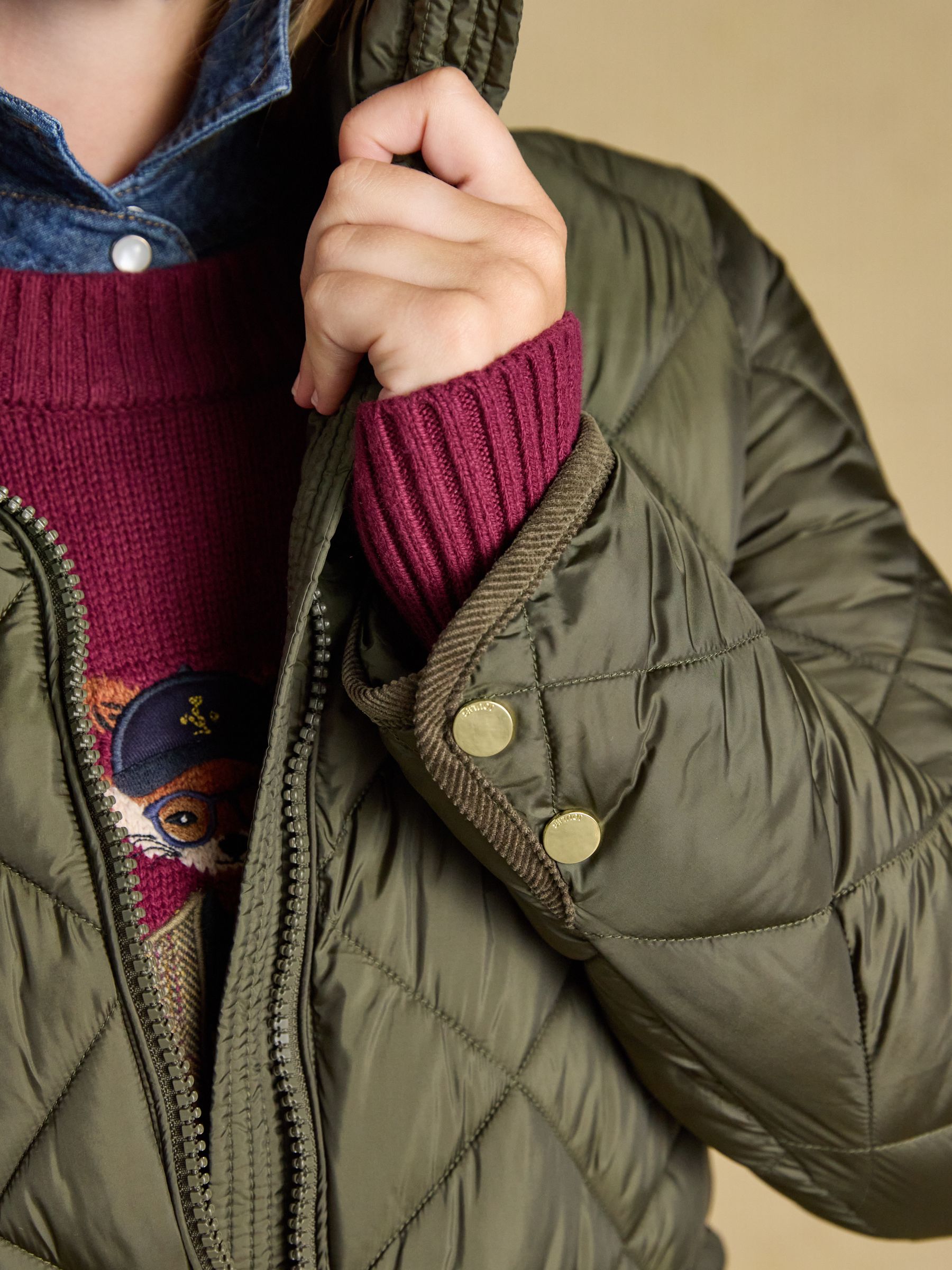 Chessington Green Showerproof Longline Diamond Quilted Coat with Hood - Image 8 of 11