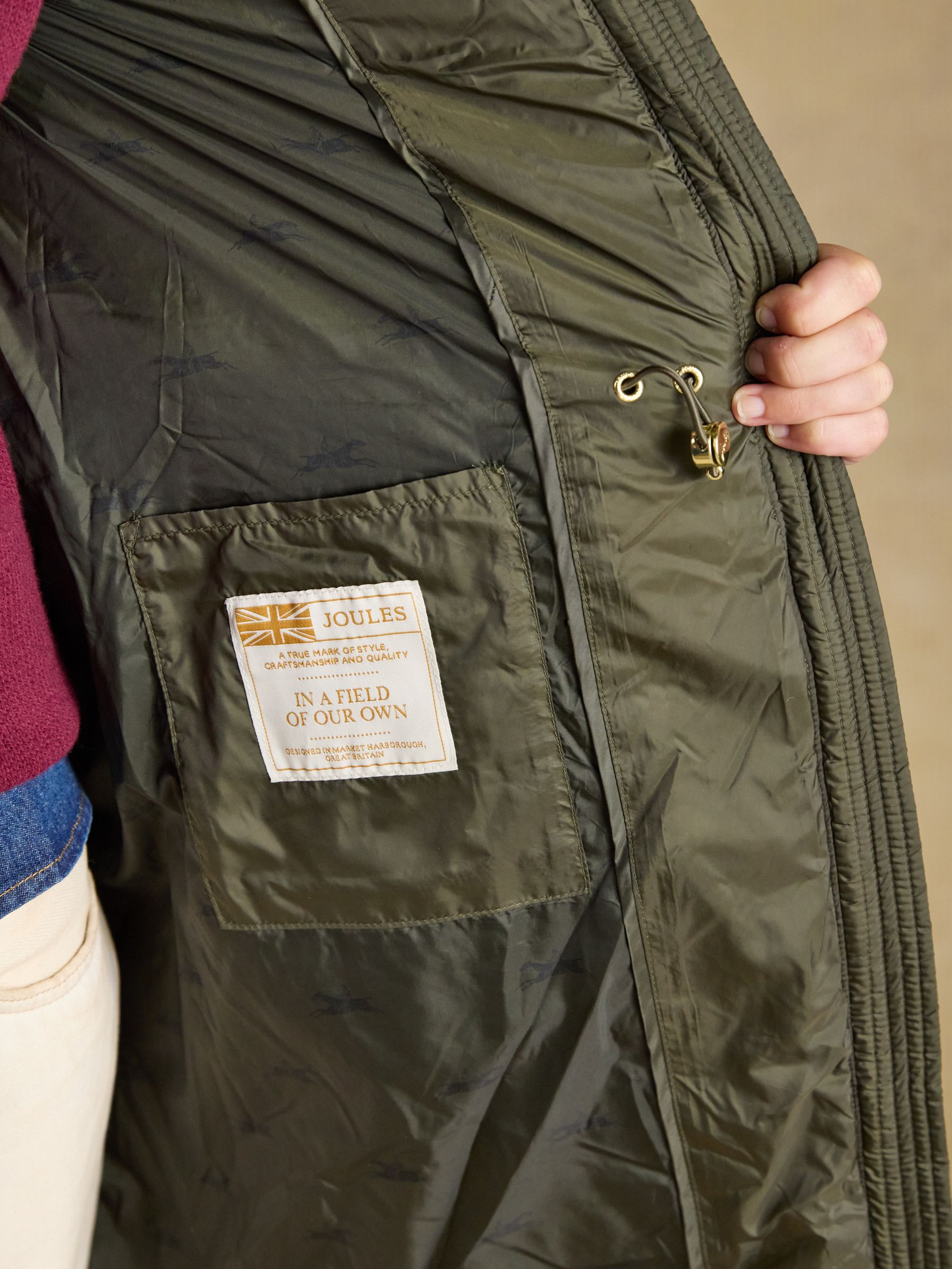 Chessington Green Showerproof Longline Diamond Quilted Coat with Hood - Image 9 of 11