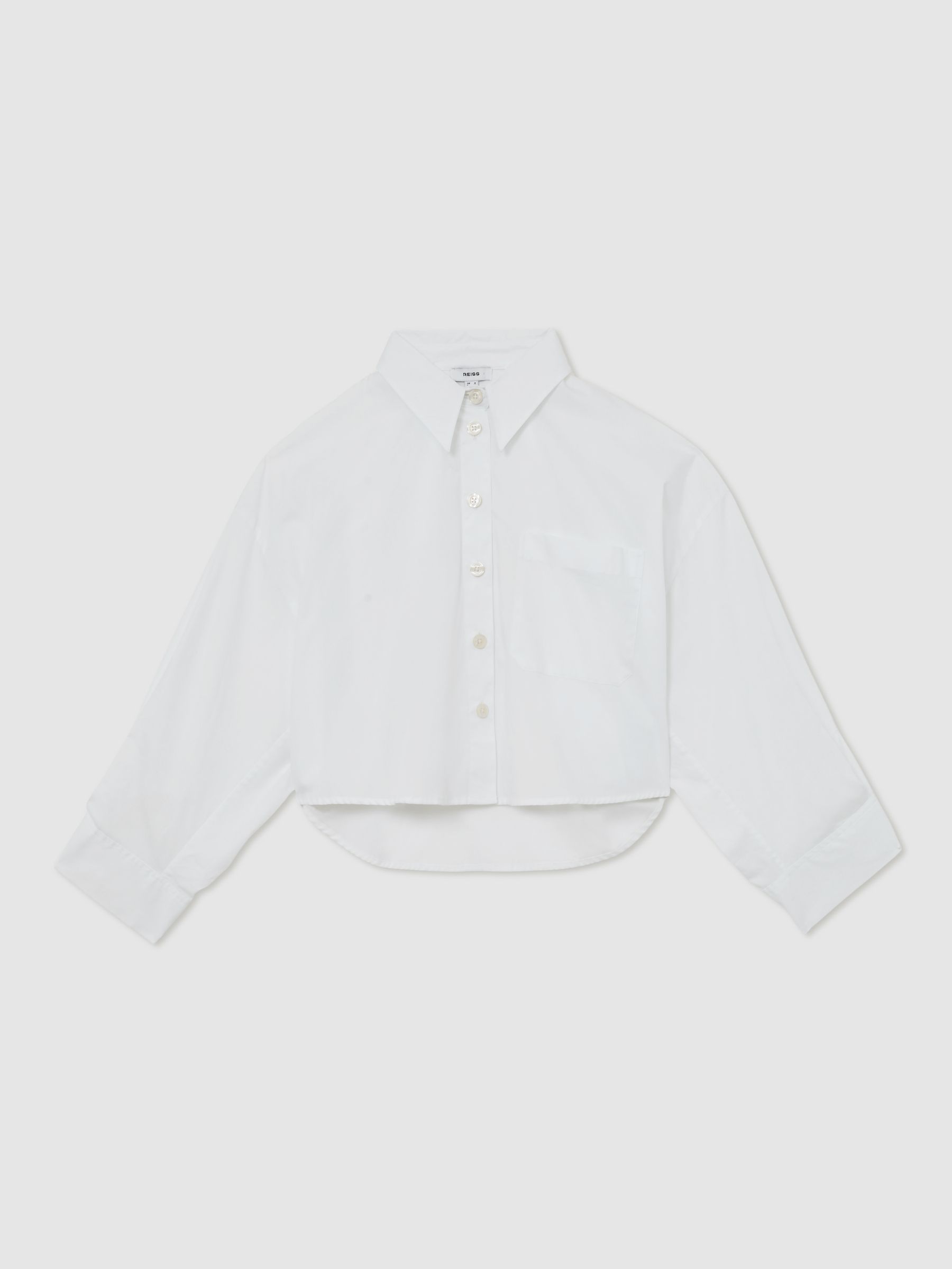 Cotton Cropped Long-Sleeve Shirts in White - Image 2 of 6