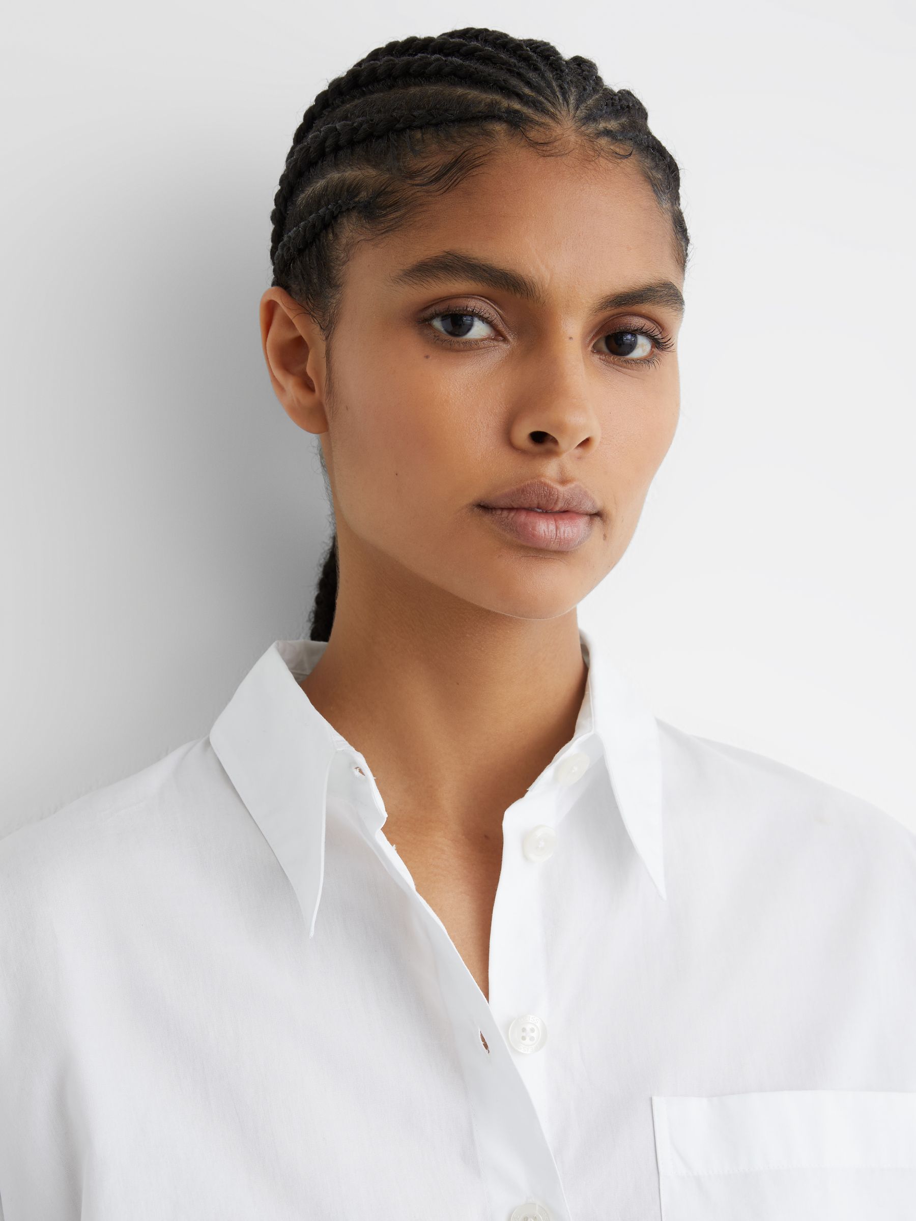 Cotton Cropped Long-Sleeve Shirts in White - Image 4 of 6