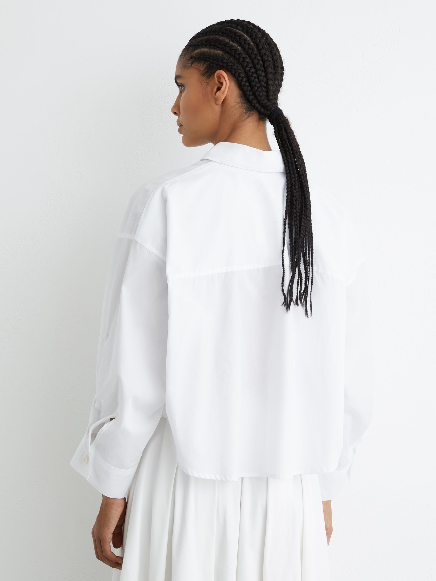 Cotton Cropped Long-Sleeve Shirts in White - Image 5 of 6