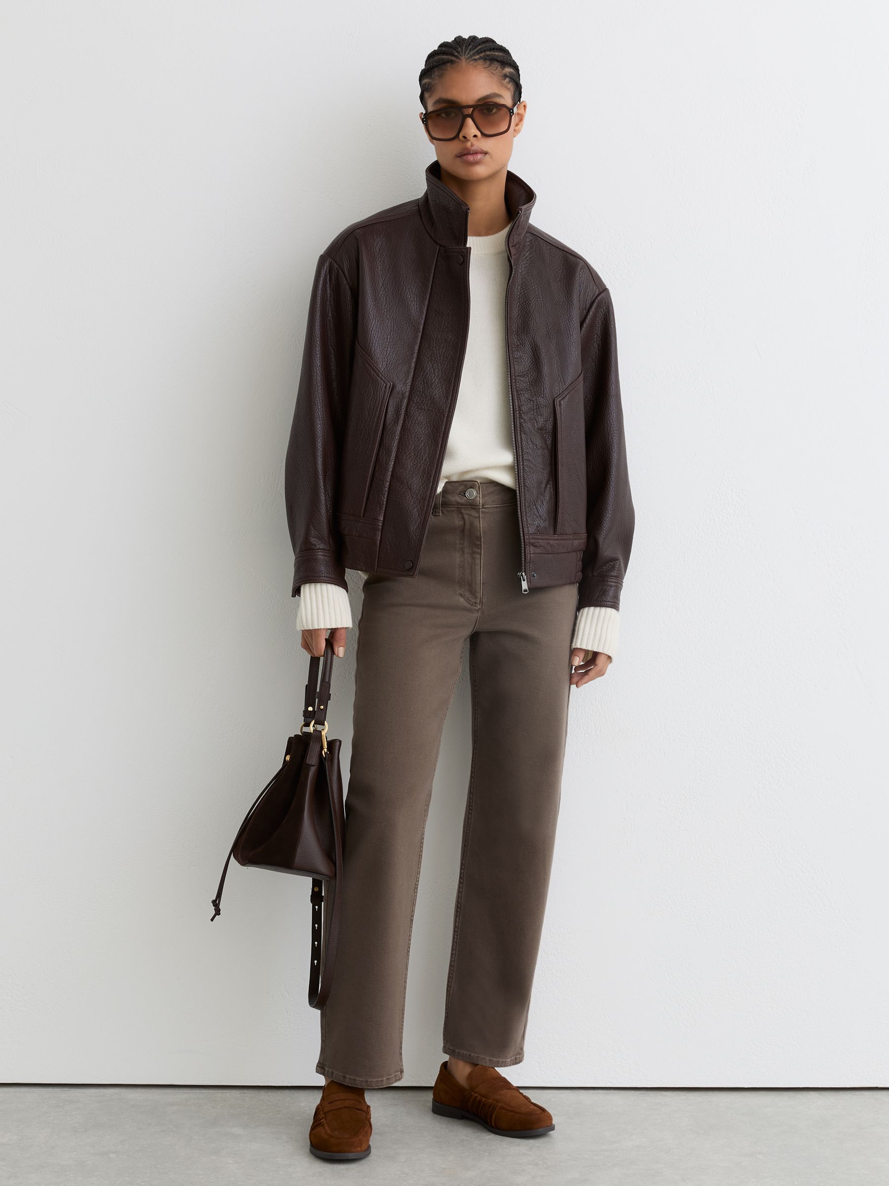 Mid-Rise Straight-Leg Jeans in Mocha Brown - Image 1 of 6